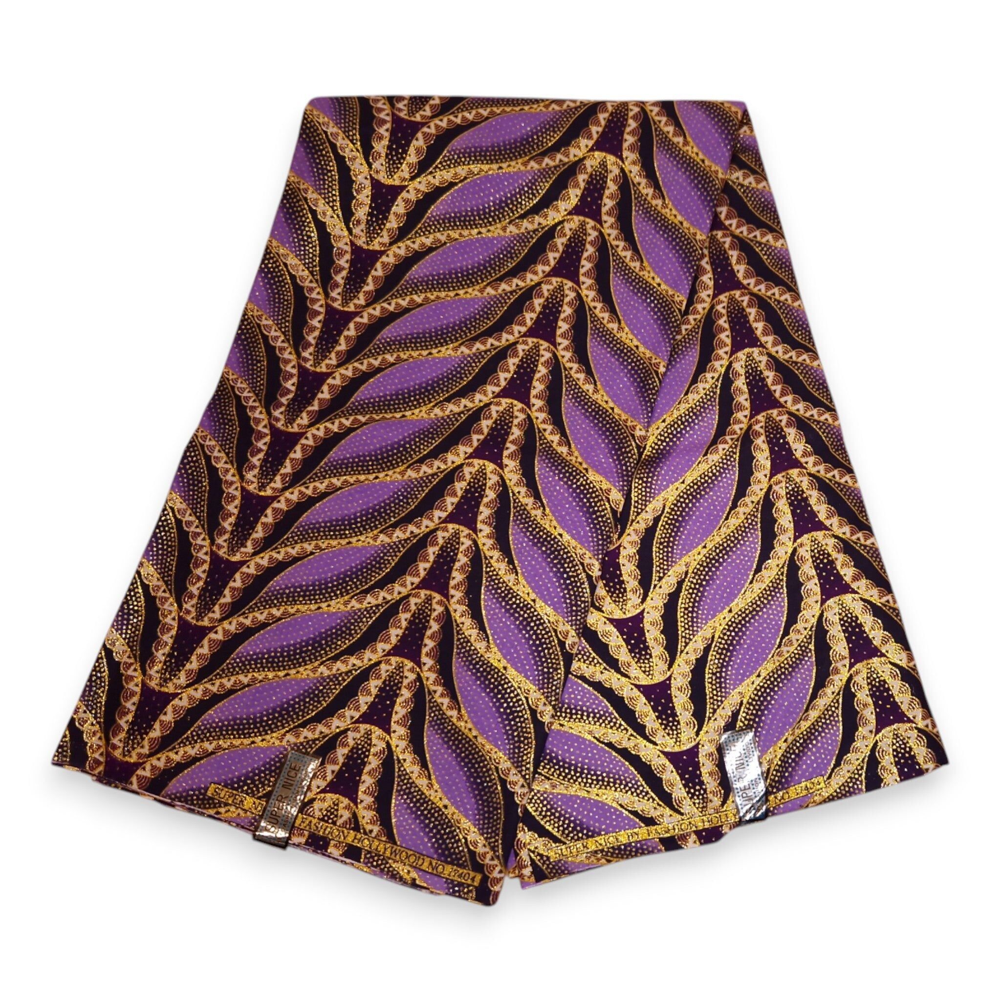 6 Yards – Afrikanischer Druckstoff – Exklusive Glitzerverzierungen – 100 % Baumwolle – GL-4025 Lila-Gold