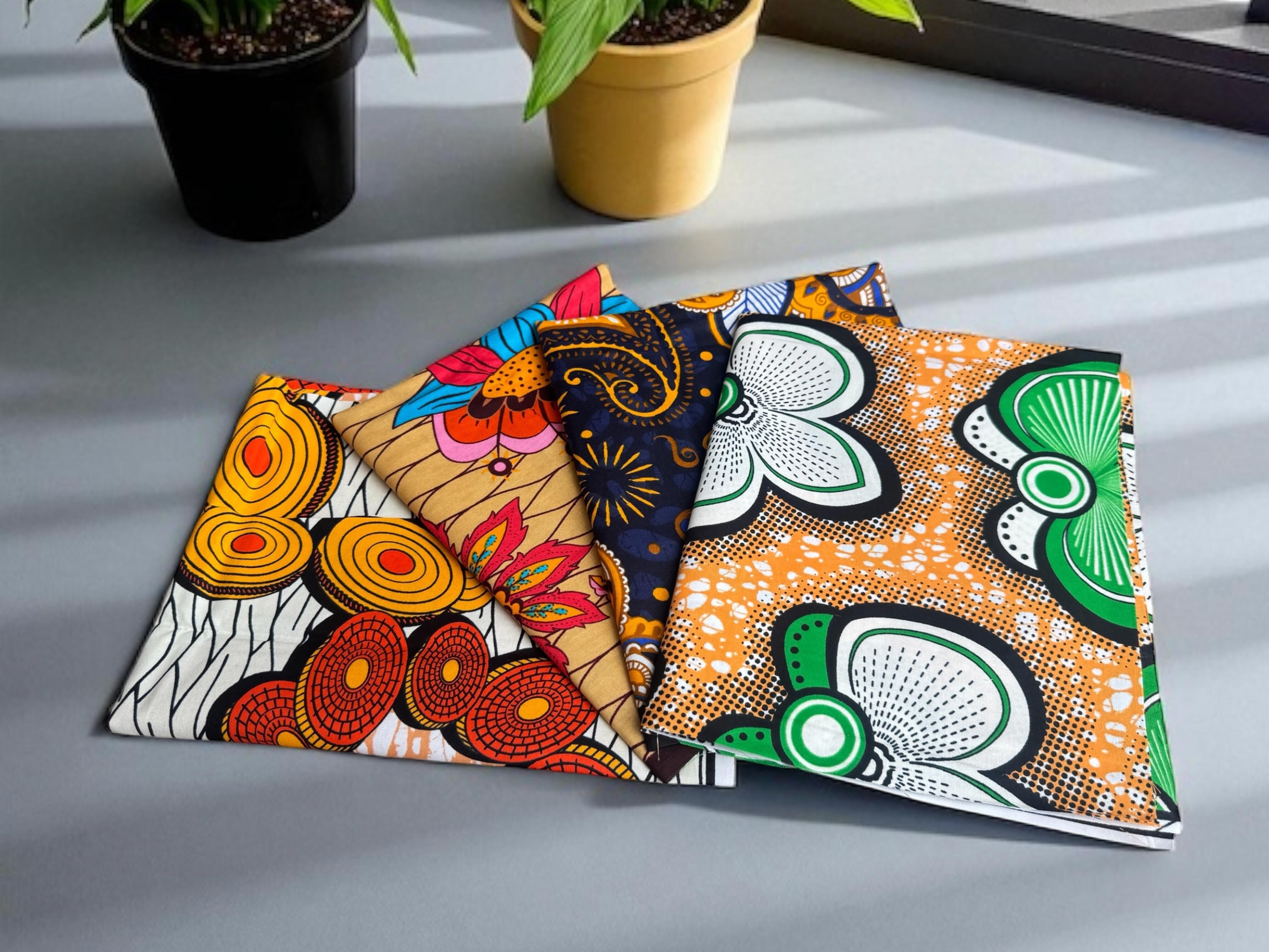 4 Fat Quarters – Mehrfarbiger Mix aus Quilt- und Patchworkstoffen – Afrikanischer Druckstoff