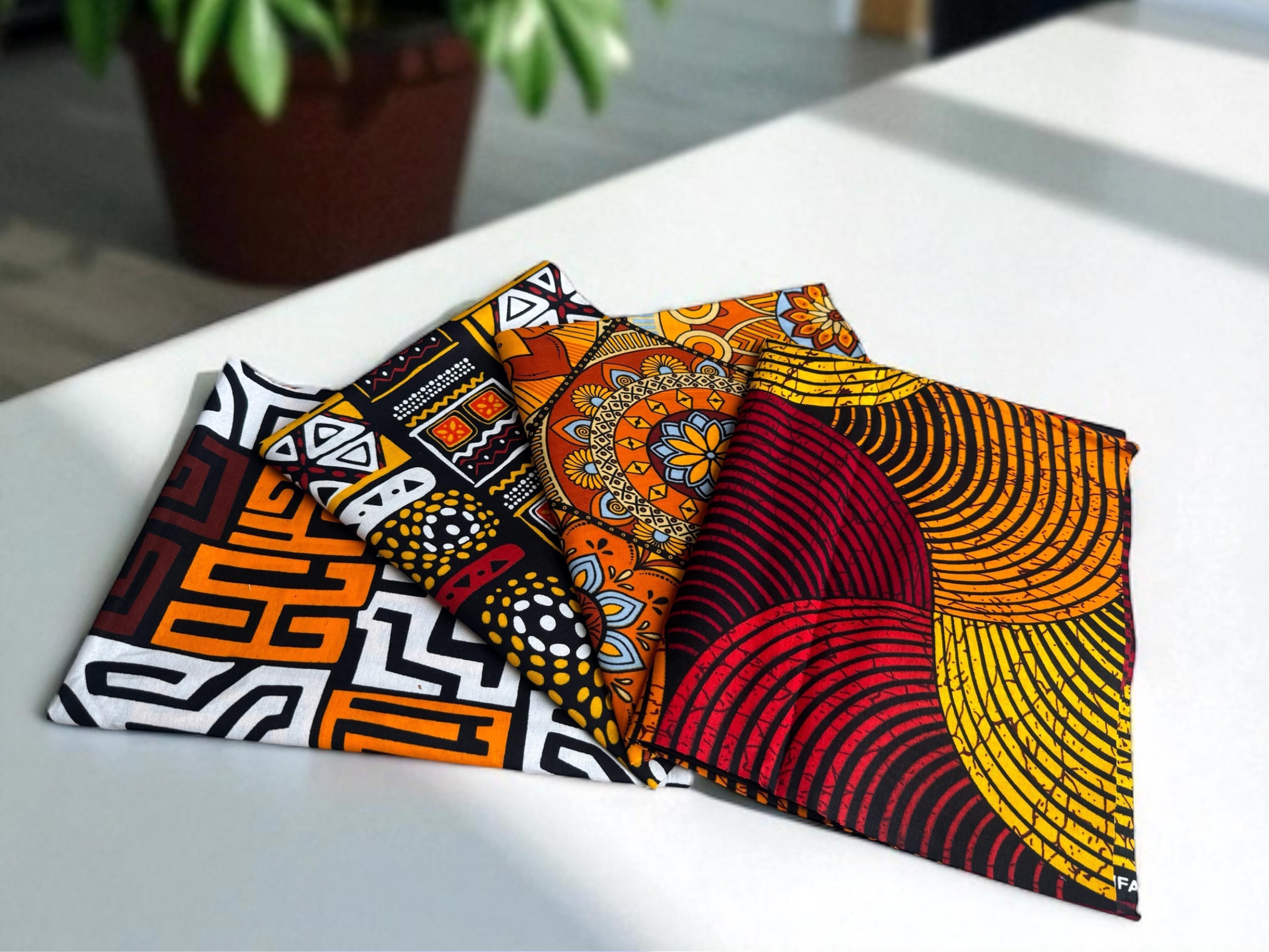 4 Fat Quarters – Gelb gemischte Quilt-/Patchworkstoffe – Afrikanischer Druckstoff