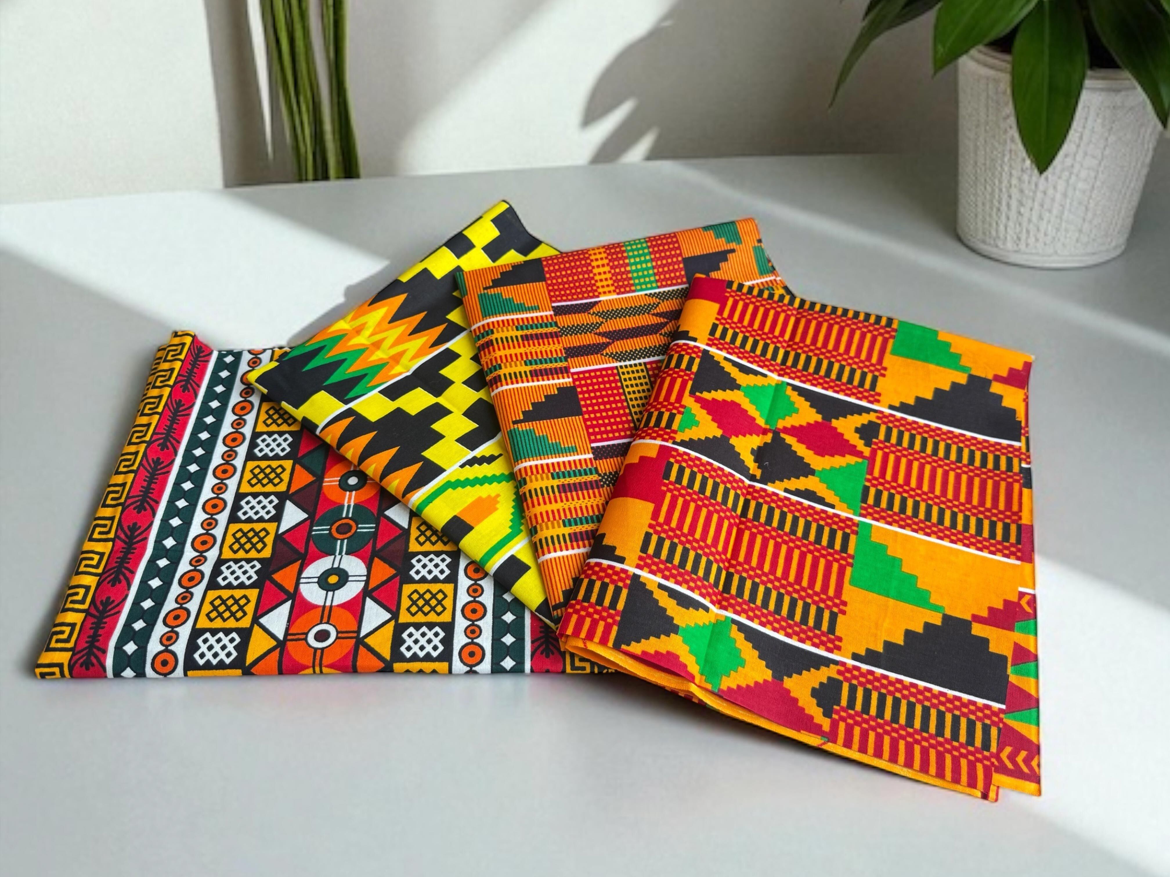 4 Fat Quarters – Kente-Mix-Quiltstoffe / Patchworkstoffe – Afrikanischer Druckstoff