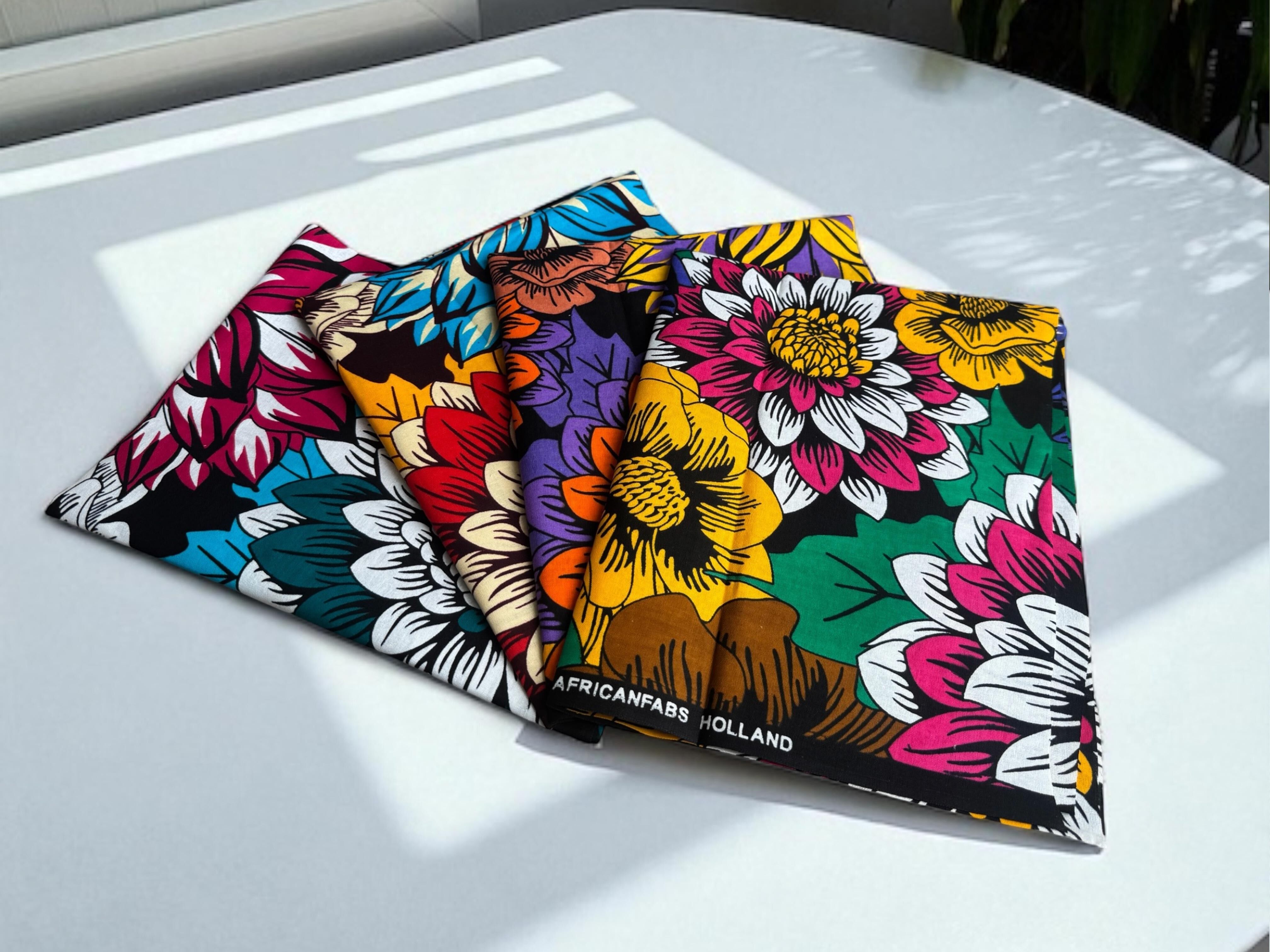 4 Fat Quarters – Blumenmix-Quiltstoffe / Patchworkstoffe – Afrikanischer Druckstoff