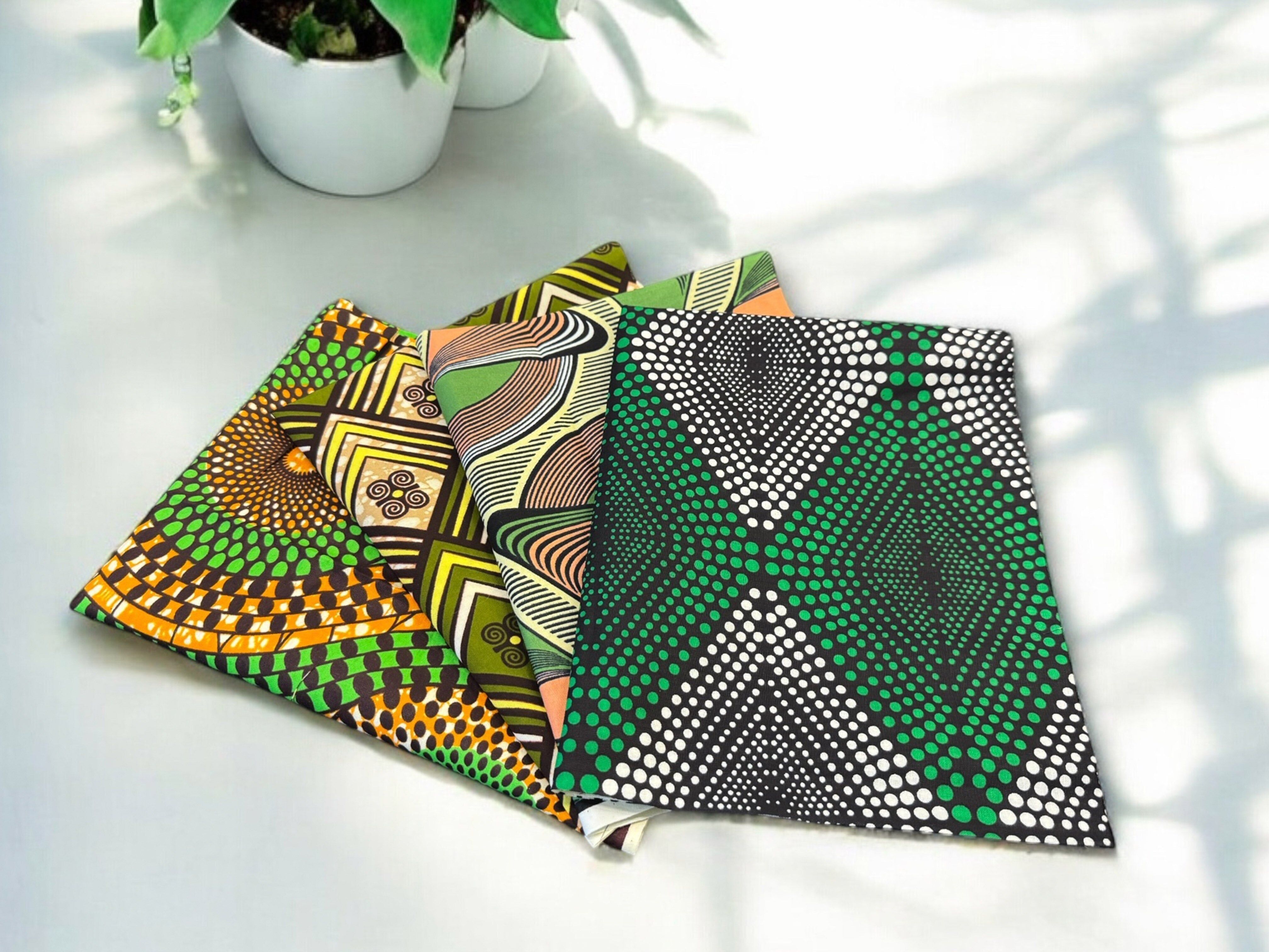 4 coupons de tissu (fat quarters) - Tissus verts pour patchwork / quilting - Tissu imprimé africain