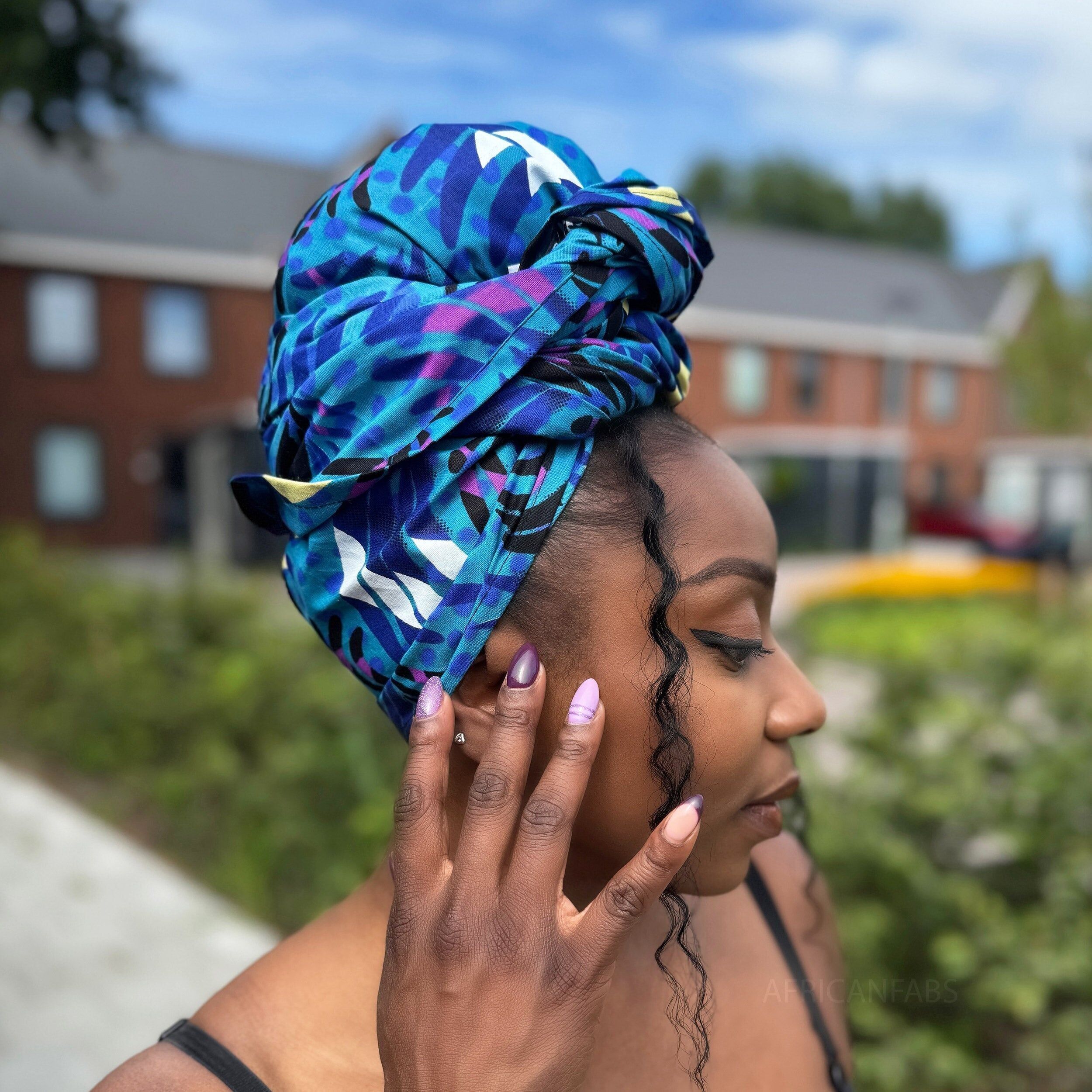 Afrikanisches Kopftuch – Türkisfarbene Federn