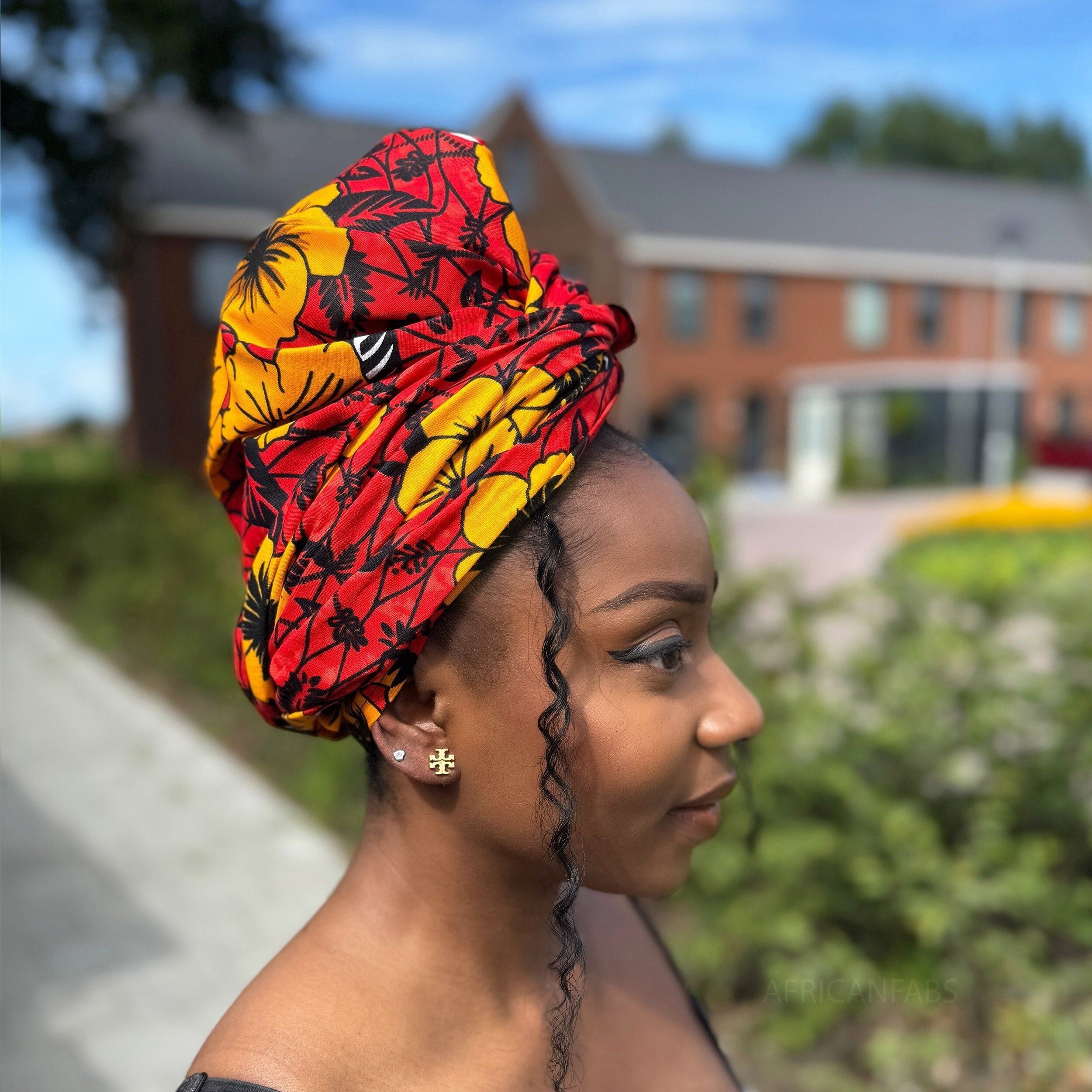 Afrikanisches Kopftuch – Rote Blumen