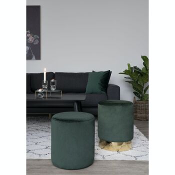 Ejby Pouf-Green - Pouf rond en velours vert foncé 2