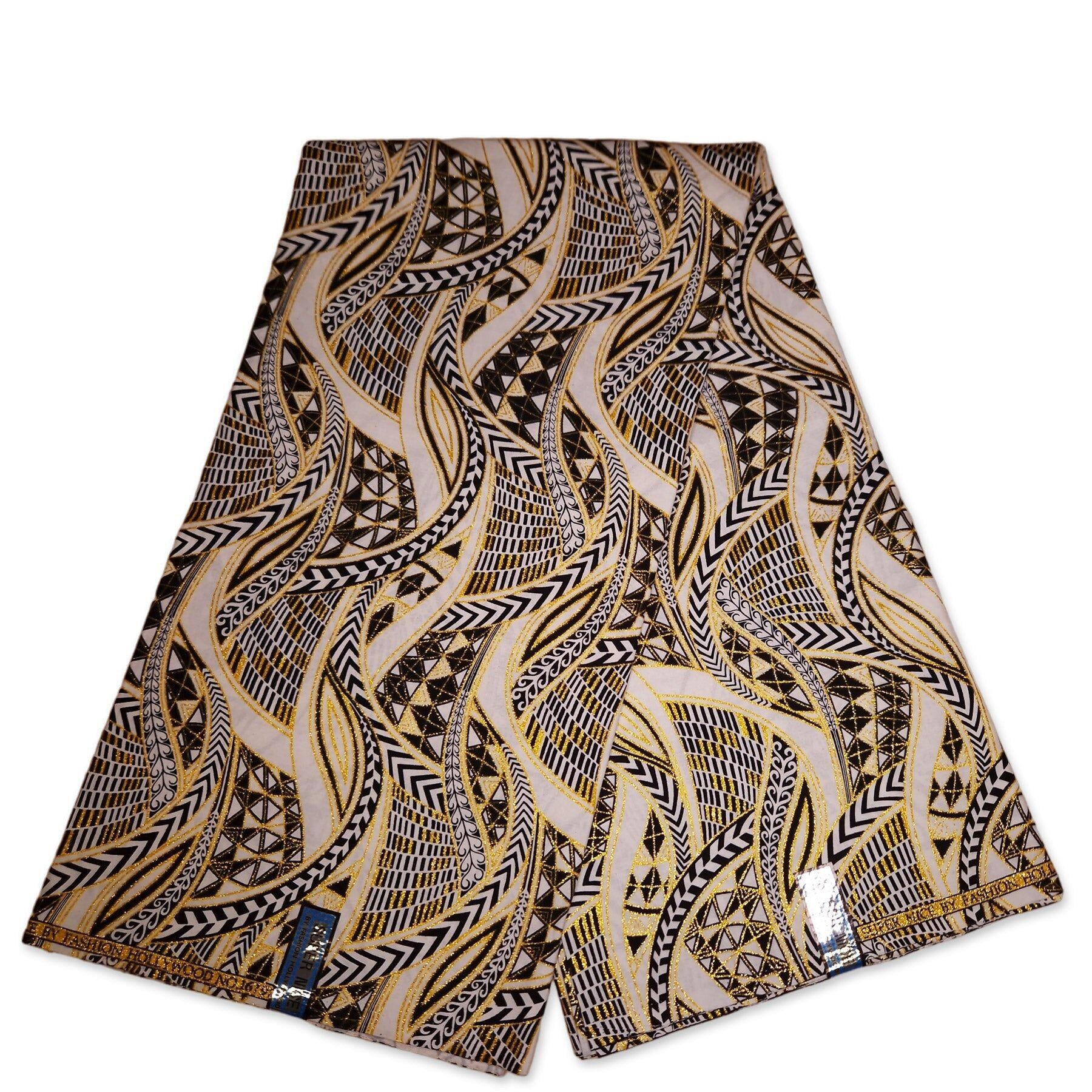 6 Yards – Afrikanischer Druckstoff – Exklusive Glitzerverzierungen – 100 % Baumwolle – GL-4005 Weißgold