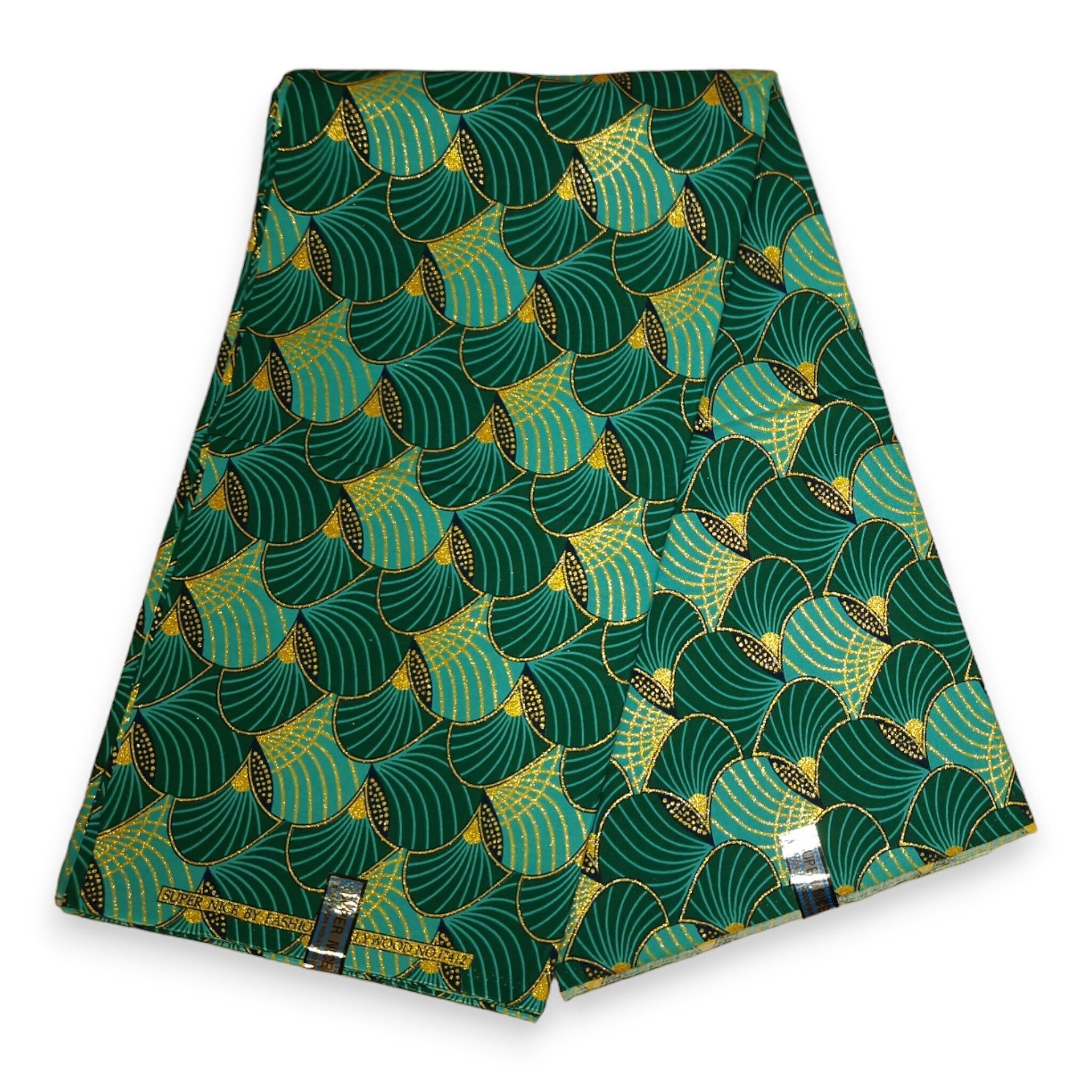 6 yards - Tissu imprimé africain - Effets pailletés exclusifs - 100 % coton - GL-4014 Vert Or (Important : veuillez lire)