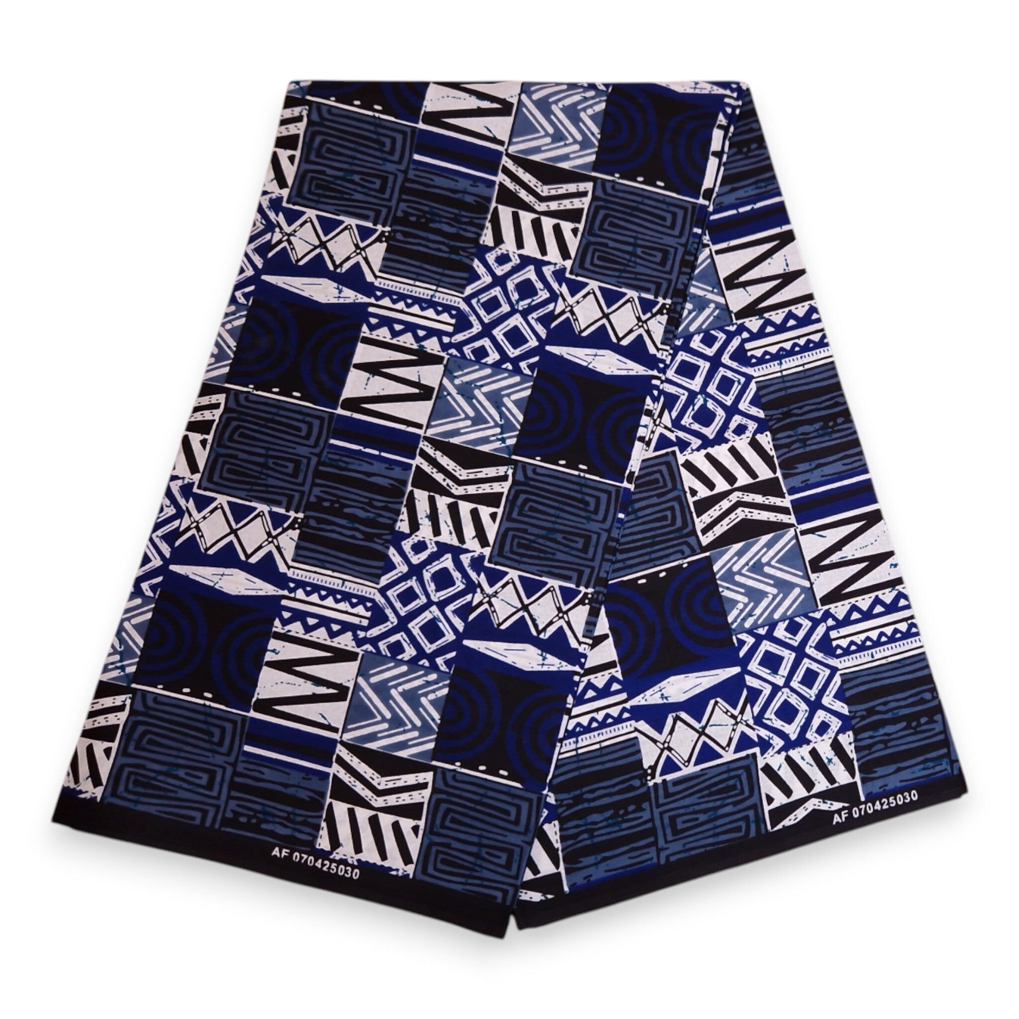 6 Yards – Afrikanischer Stoff mit Muster – Blaues Bogolan-Mosaik – 100 % Baumwolle