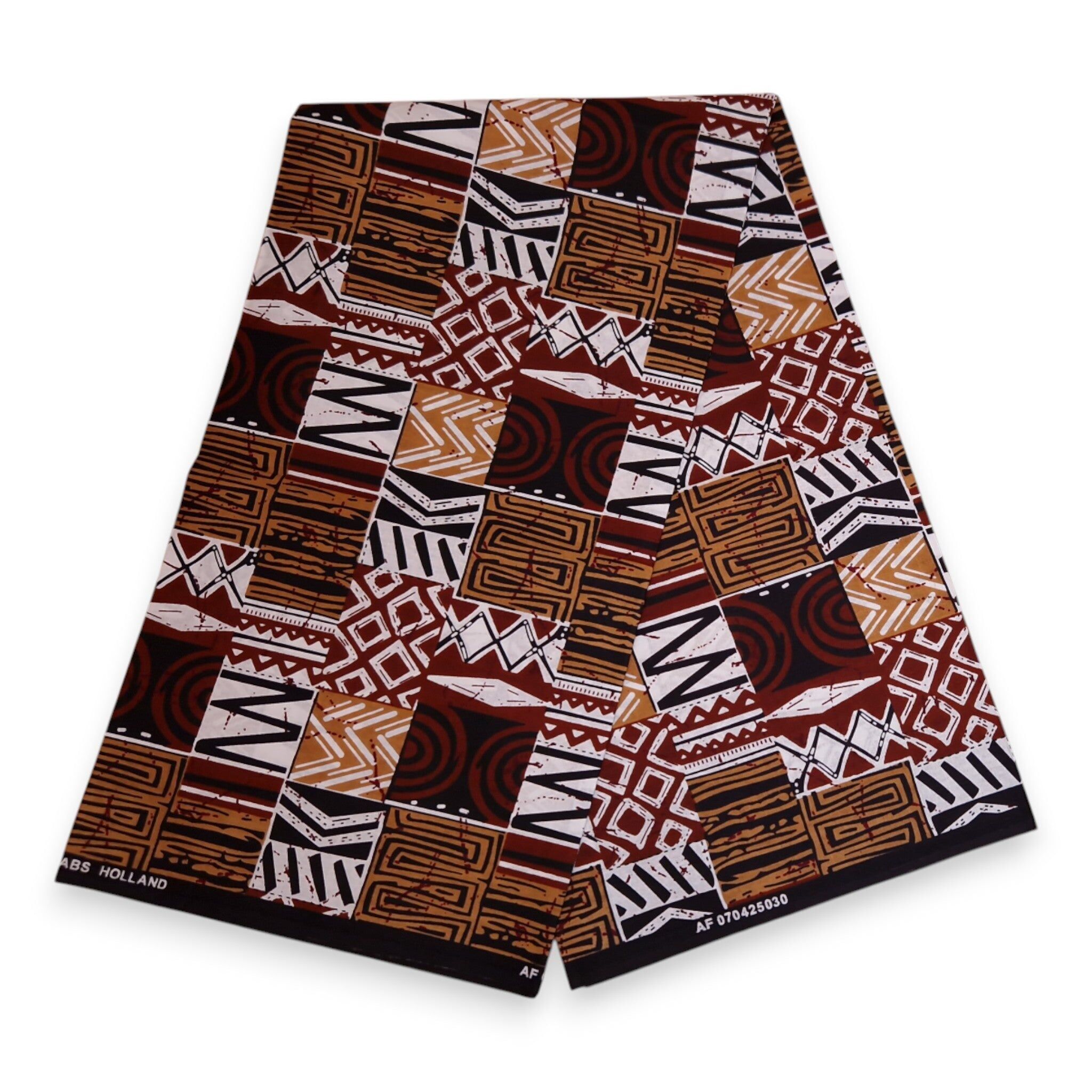 6 Yards – Afrikanischer Stoff mit Muster – Braunes Bogolan-Mosaik – 100 % Baumwolle