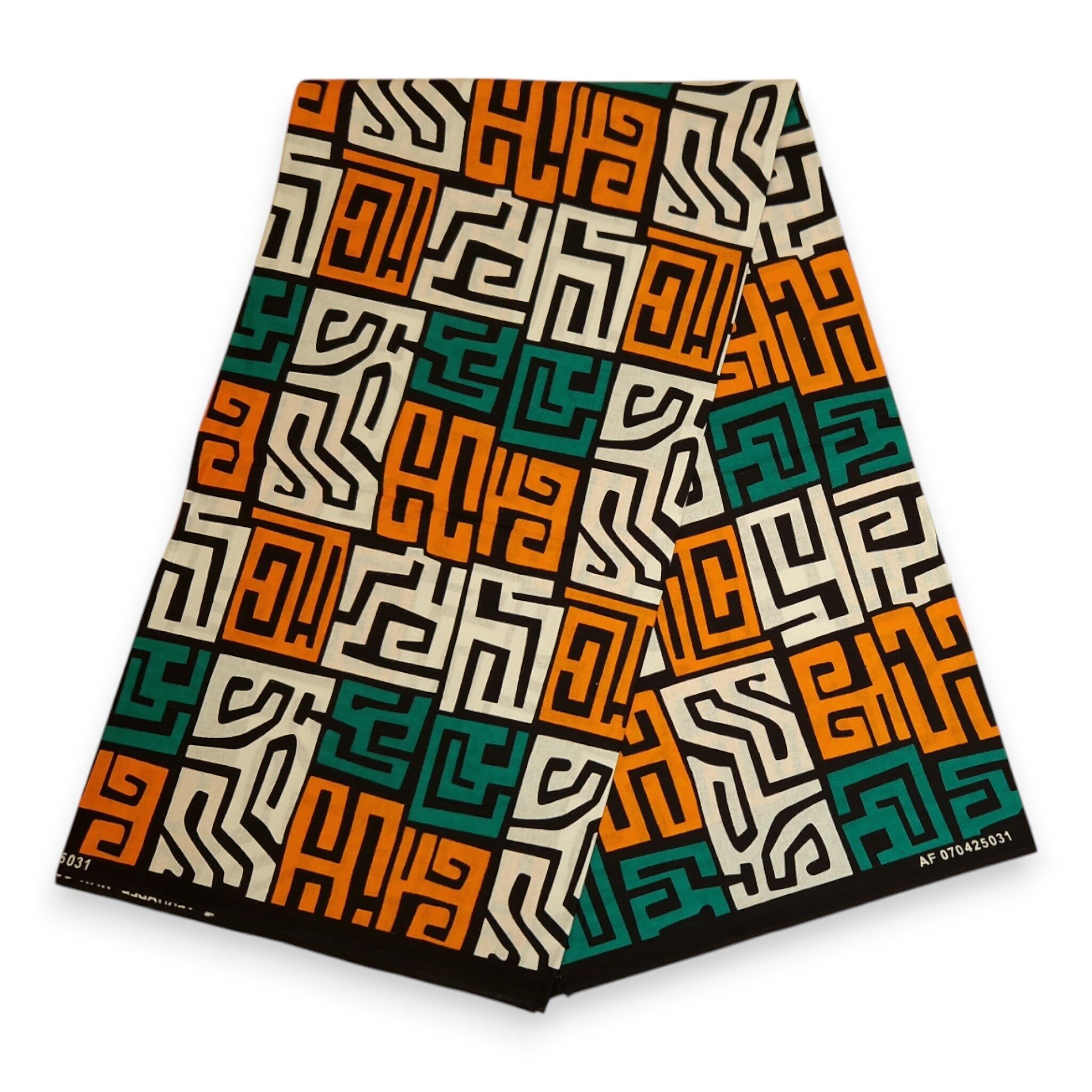 6 Yards – Afrikanischer Druckstoff – Türkis & Gelb-Orange Kuba Blocks Kongo – 100 % Baumwolle