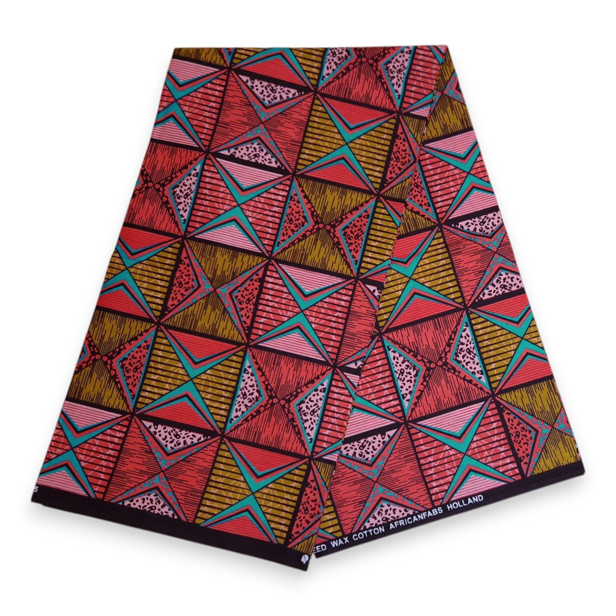 6 Yards – Afrikanischer Stoff mit Muster – Rosa & Olivgrün, African Prism – 100 % Baumwolle
