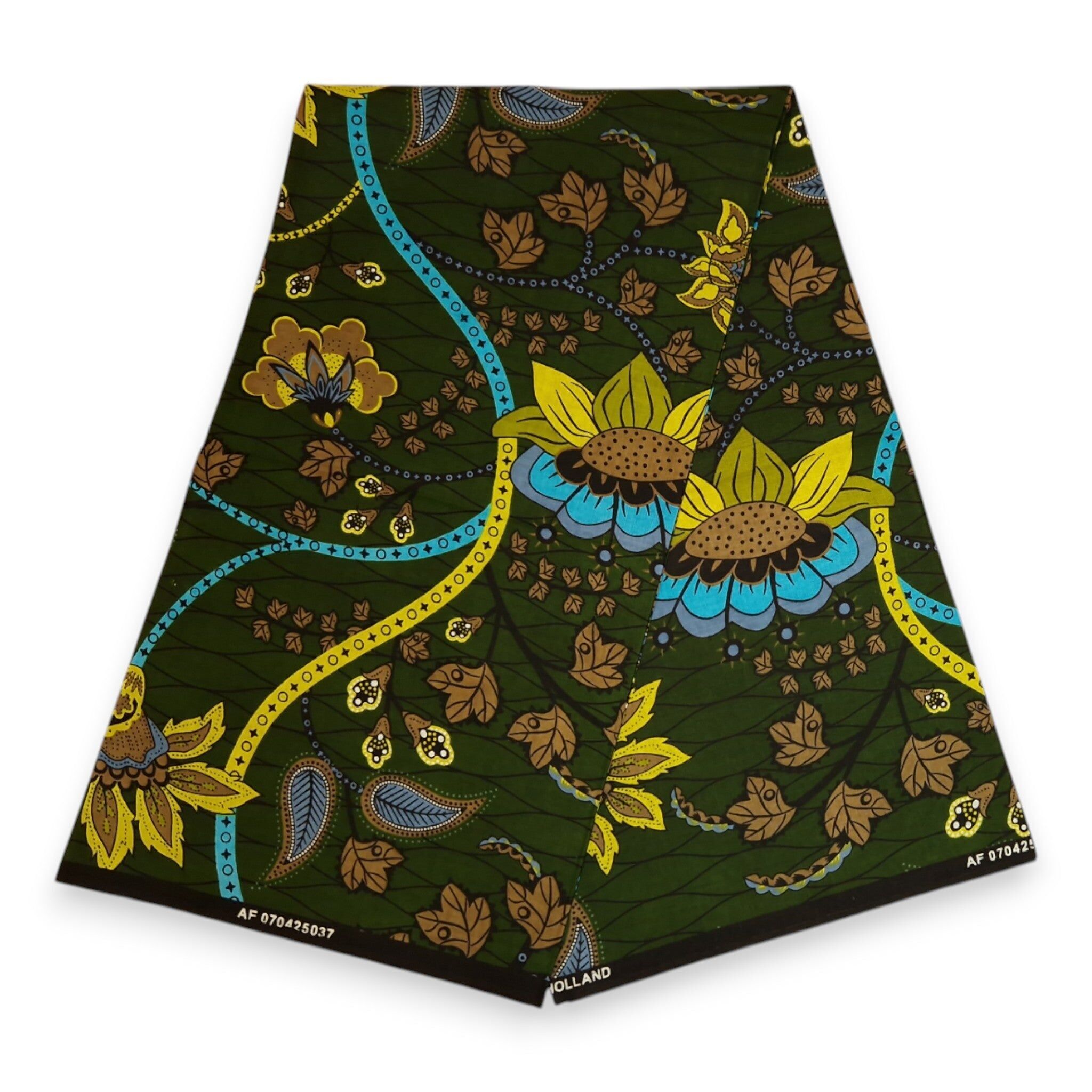 6 Yards – Afrikanischer Stoff mit Blumenmuster in Dunkelgrün und Gelb – 100 % Baumwolle
