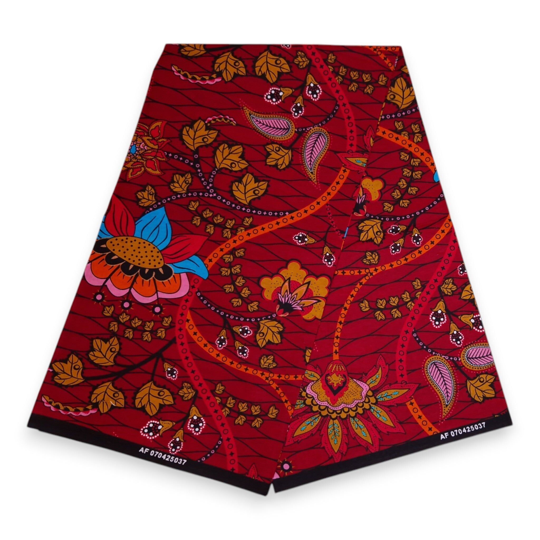 6 Yards – Afrikanischer Stoff mit Blumenmuster in Dunkelrot und Gelb – 100 % Baumwolle