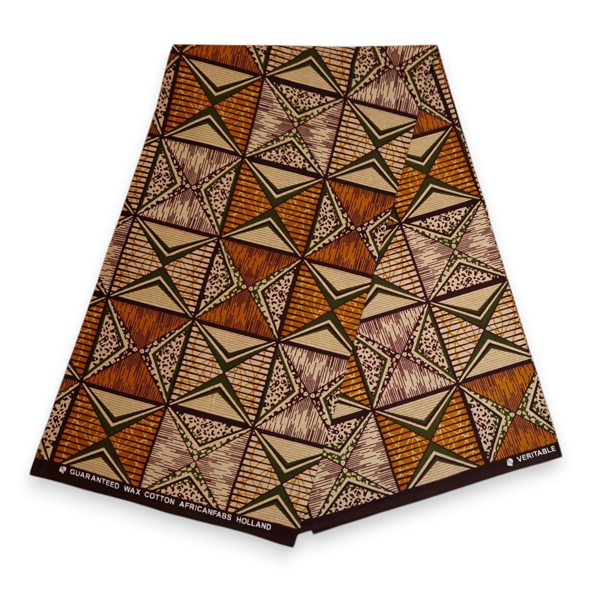 6 Yards – Afrikanischer Stoff mit Muster – Orange & Olivgrün, African Prism – 100 % Baumwolle