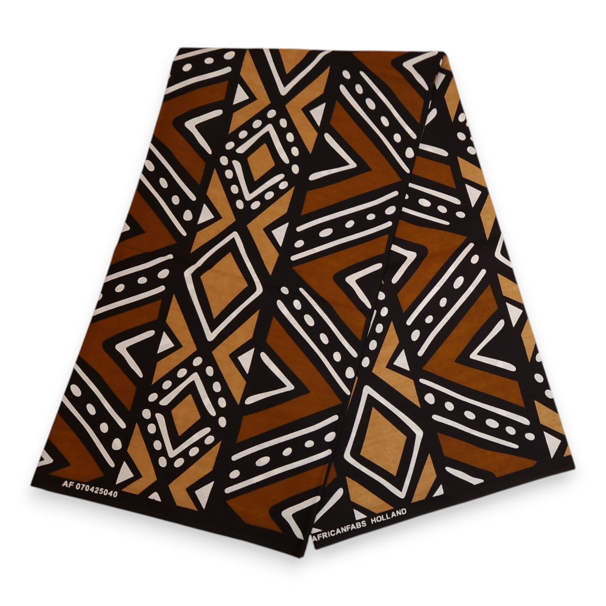 6 yards - Tissu imprimé africain - Bogolan marron foncé et noir - 100 % coton