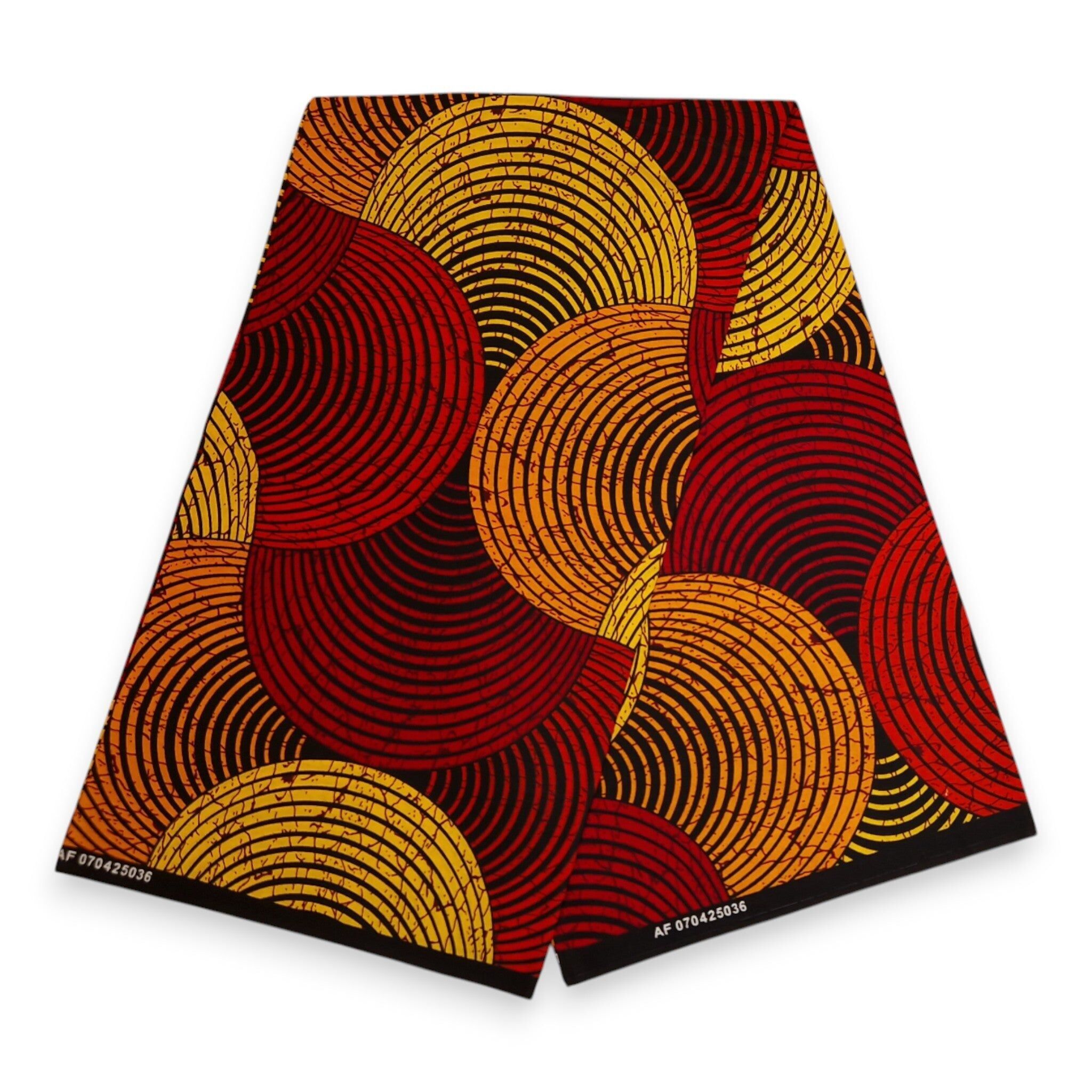 6 Yards – Afrikanischer Stoff mit konzentrischen Kreisen in Rot und Gelb – 100 % Baumwolle
