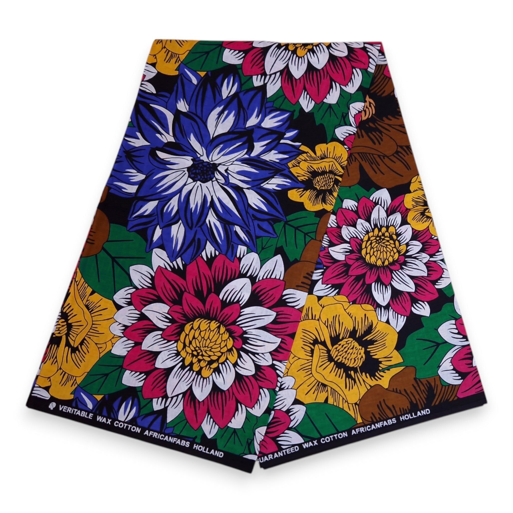 6 Yards – Afrikanischer Stoff mit blauen und fuchsiafarbenen Blumen – 100 % Baumwolle