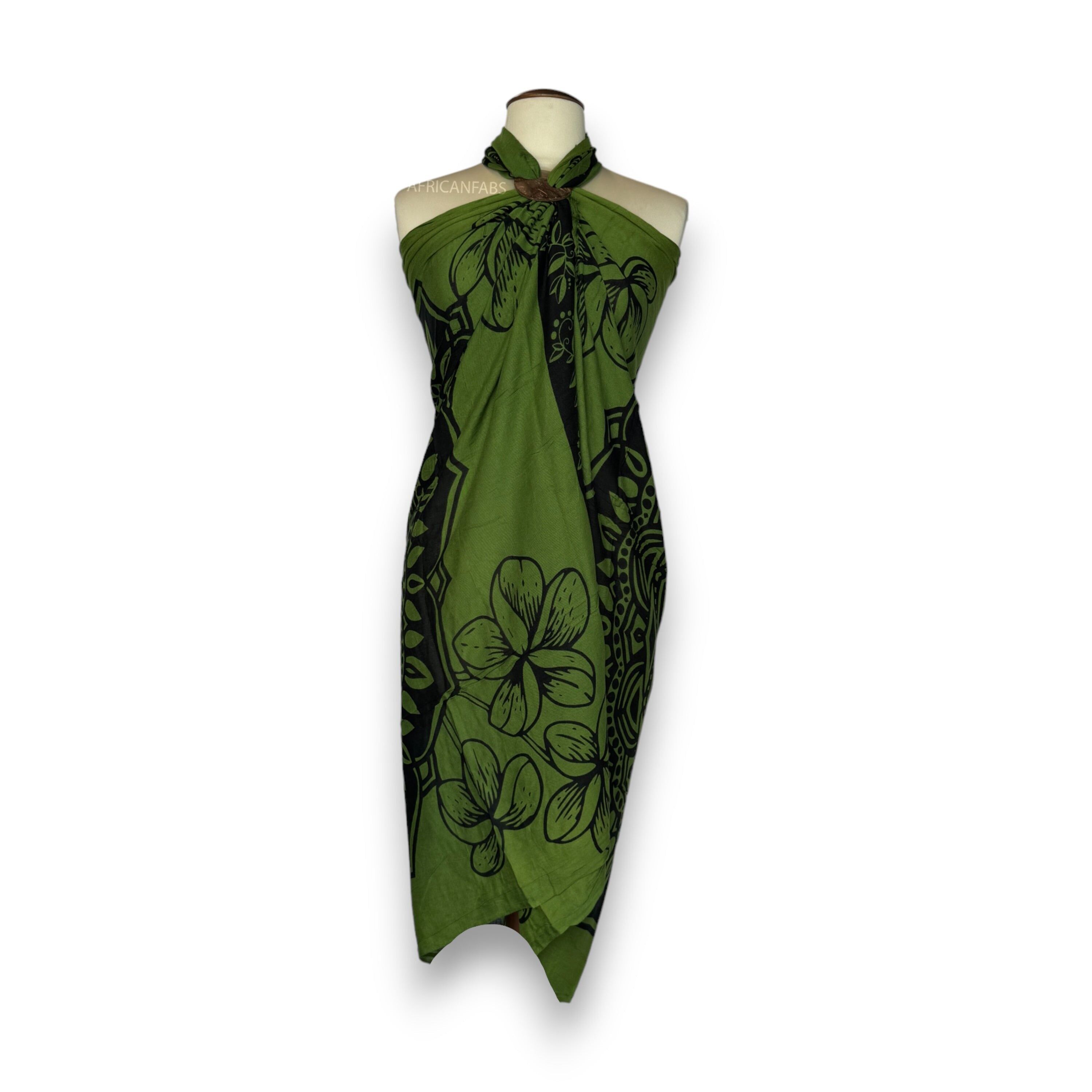 Sarong / paréo - Jupe de plage - Mandala vert et noir
