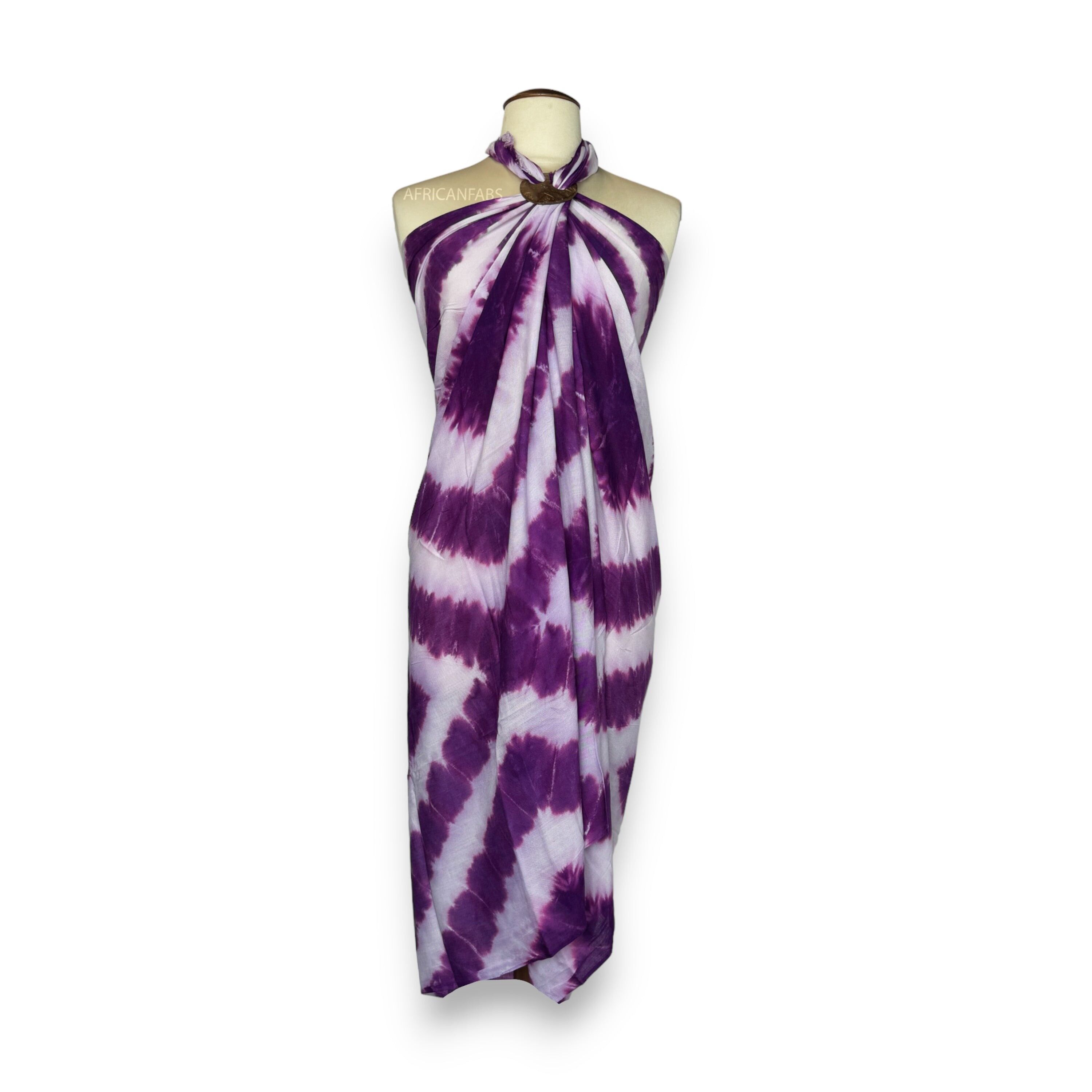 Sarong / paréo - Jupe de plage - Teinture tie-dye violette et blanche