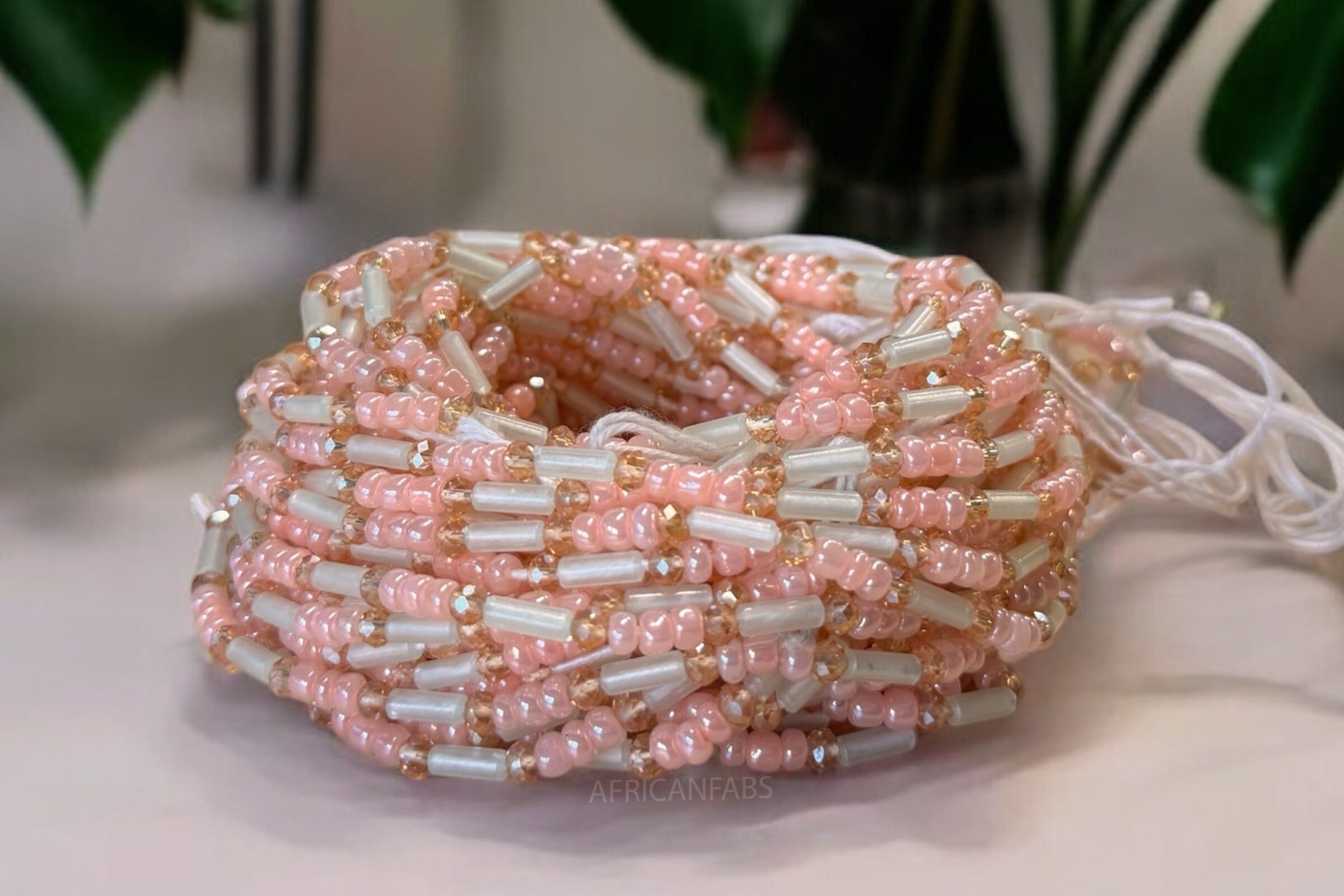 Perles de taille / Chaîne de hanche africaine - Obi - Rose ancien (cordon traditionnel non élastique)