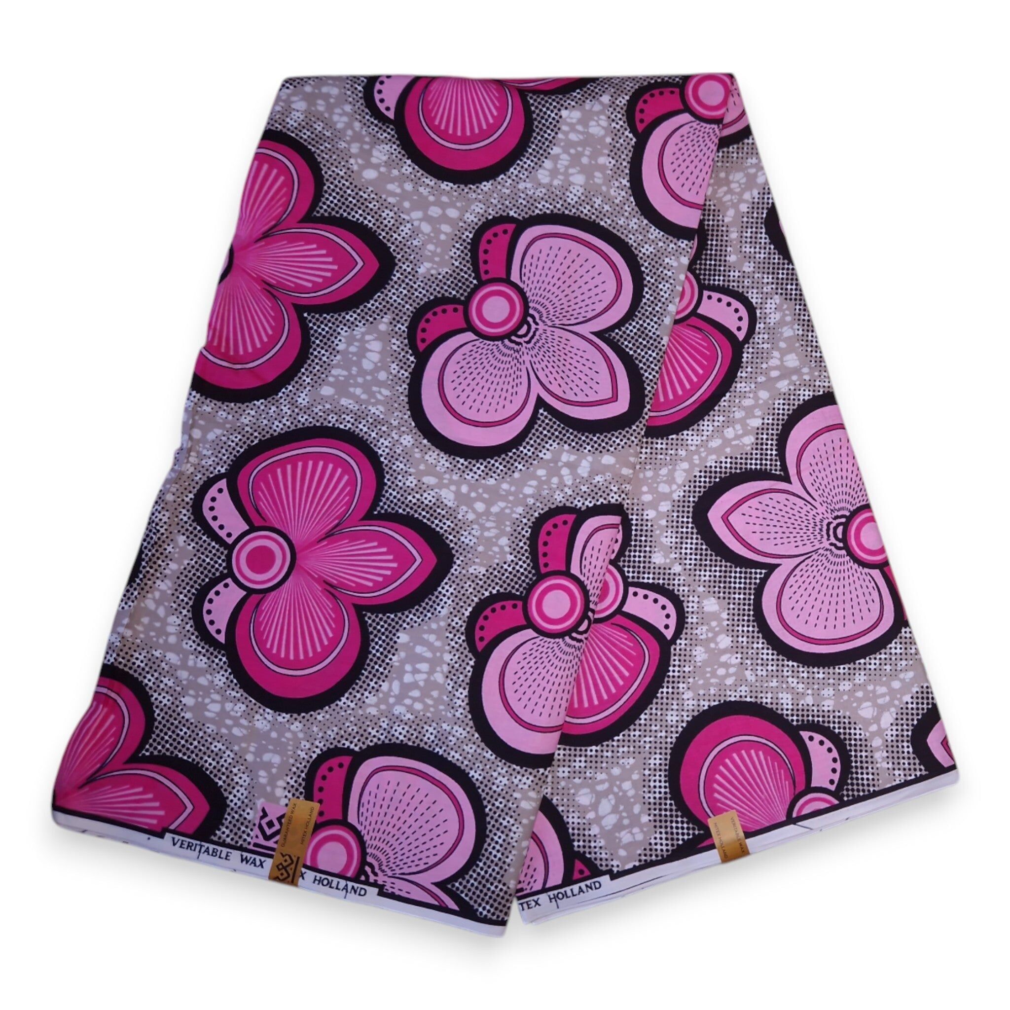 6 Yards - Afrikanischer Wachsdruckstoff - Rosa Schleifen