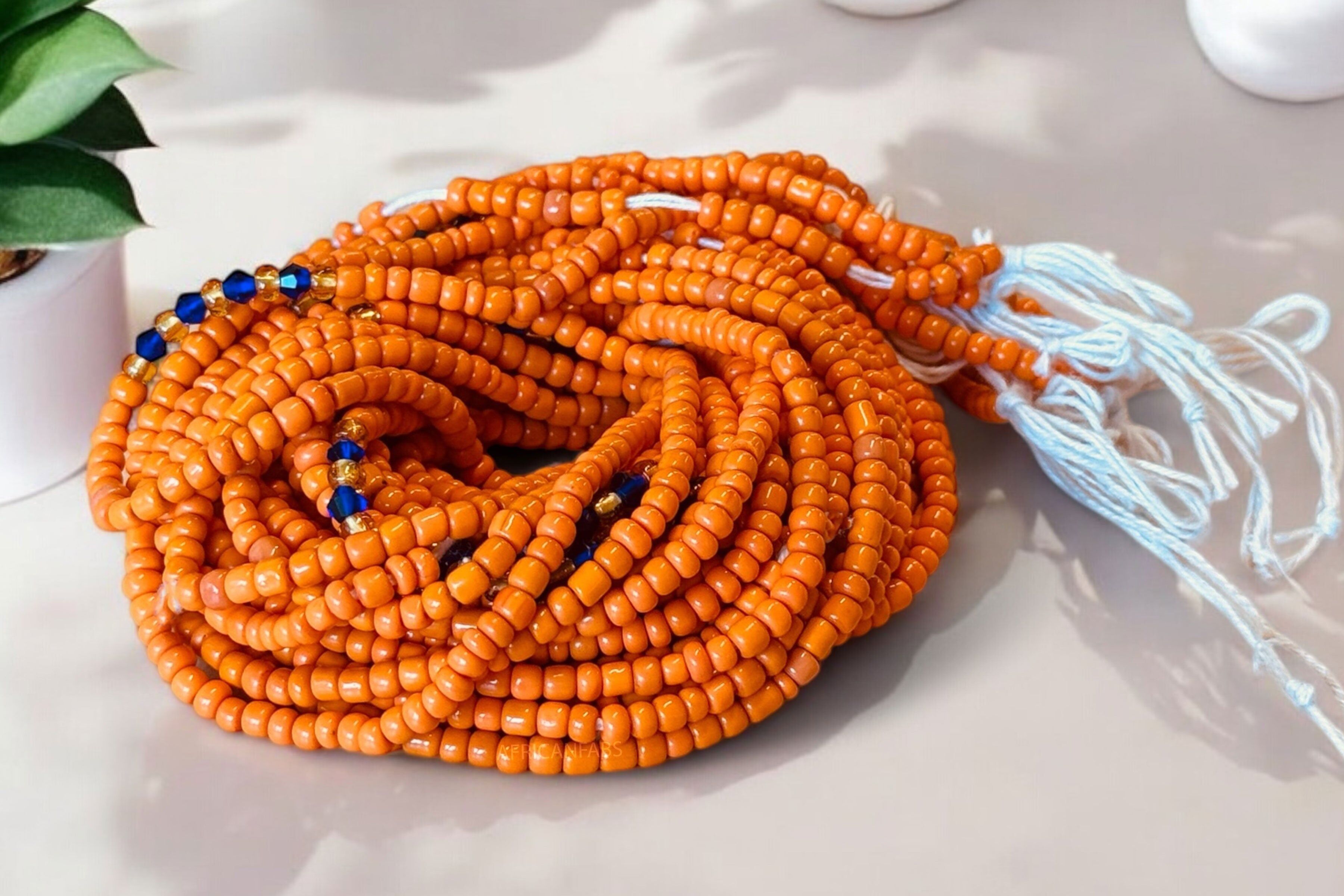 Hüftketten / Afrikanische Hüftkette - Okpara - Orange / blau (Traditionelle, nicht elastische Schnur)