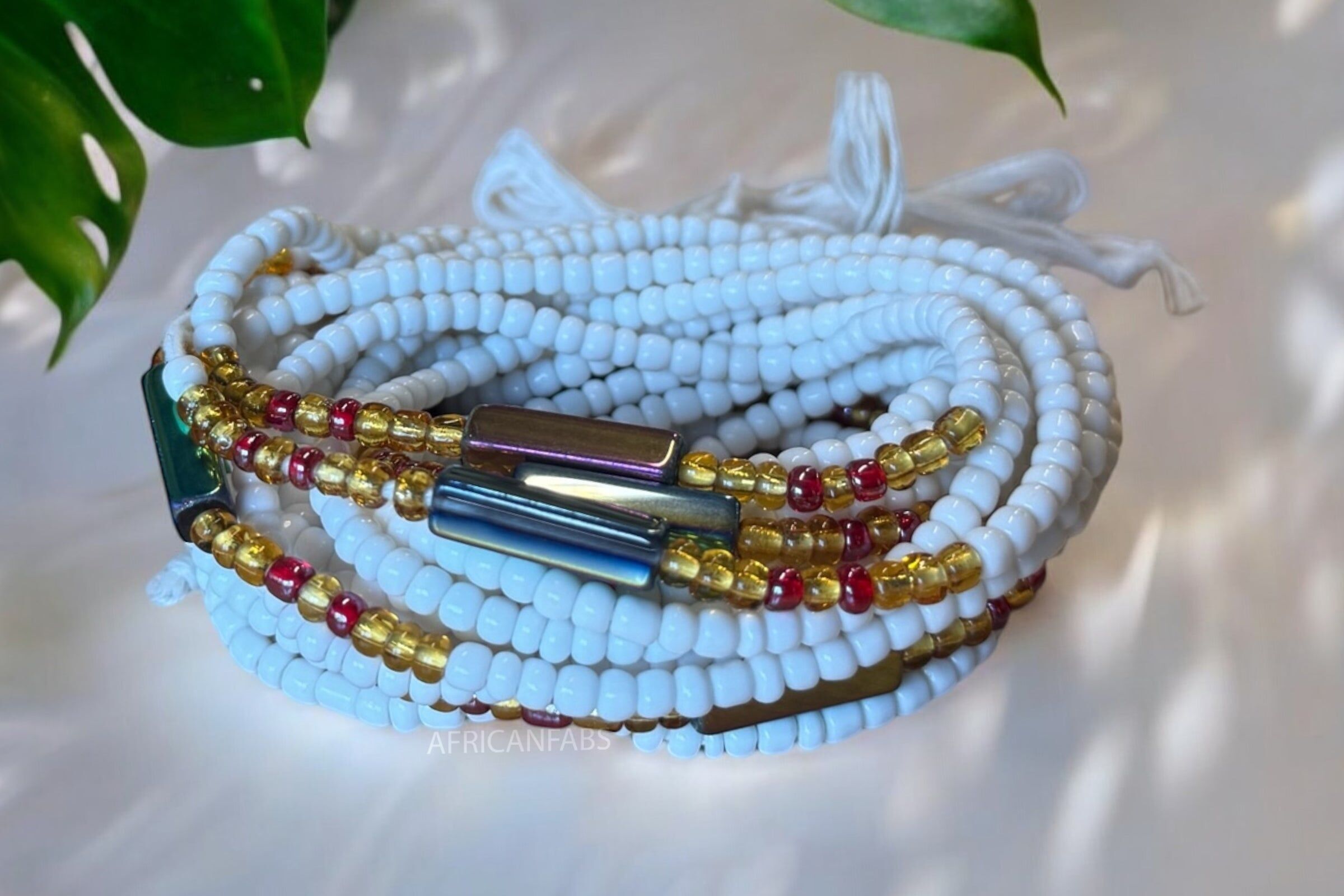 Hüftperlen / Afrikanische Hüftkette - Ayo - Weiß (Traditionelle, nicht elastische Schnur)