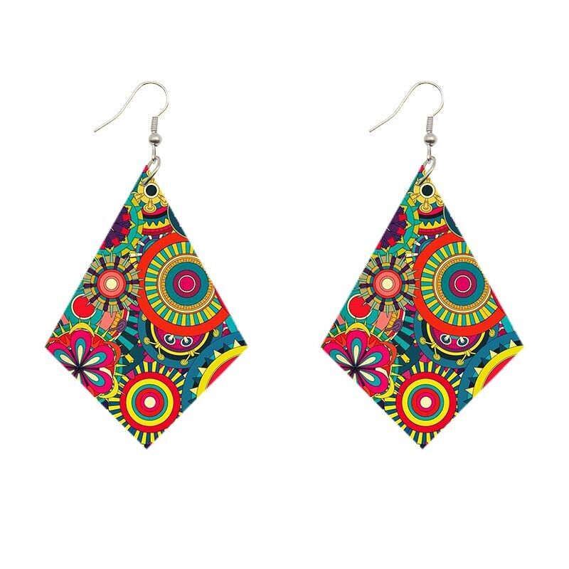 Ohrringe mit afrikanischem Muster | Rautenförmig - Rund