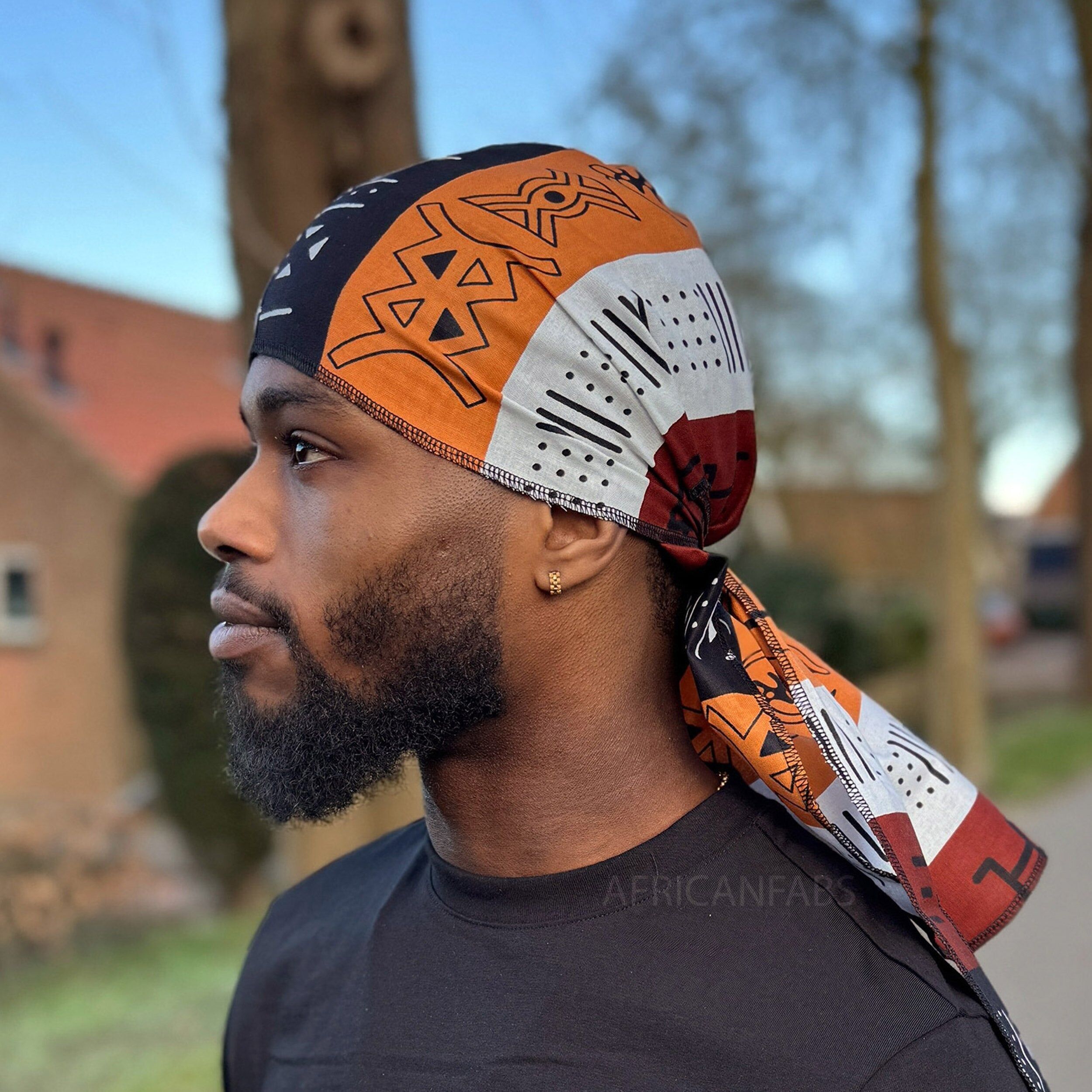 Durag / Du-rag / Do-rag / Bandana - Unisex - Dunkelbraunes Bogolan