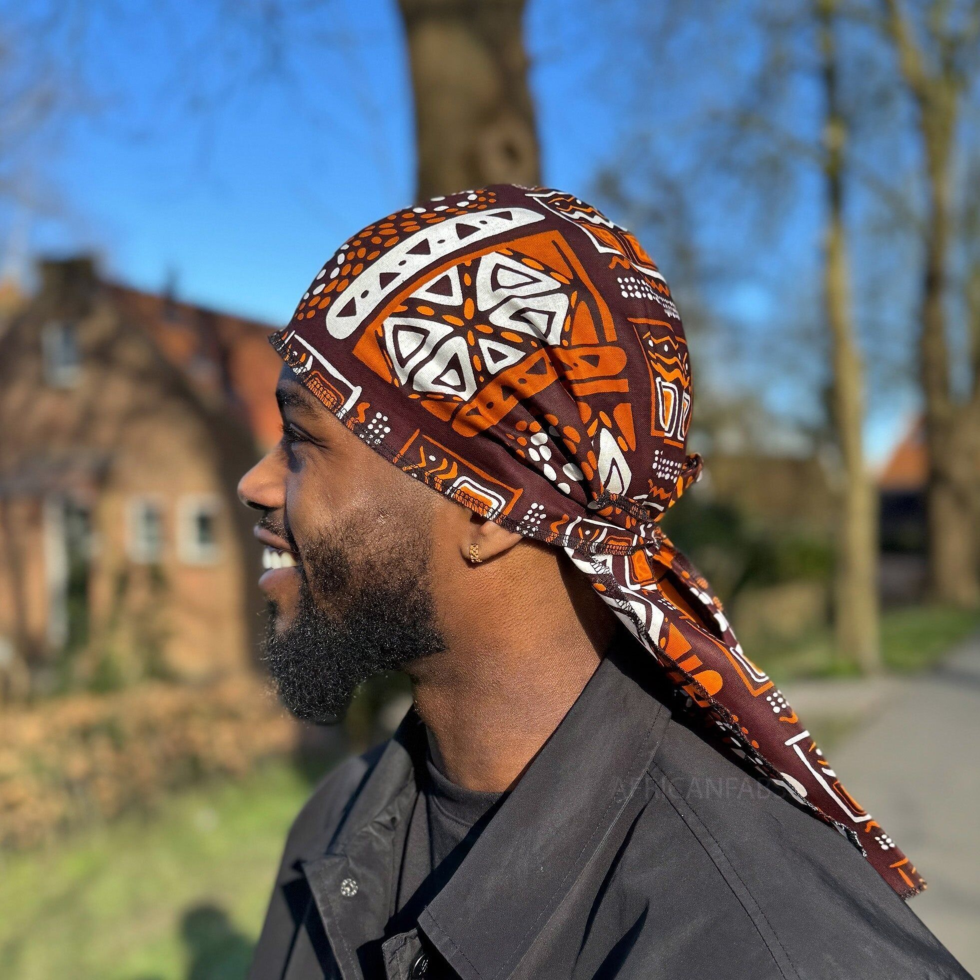Durag / Du-rag / Do-rag / Bandana - Unisex - Braune Muster Bogolan