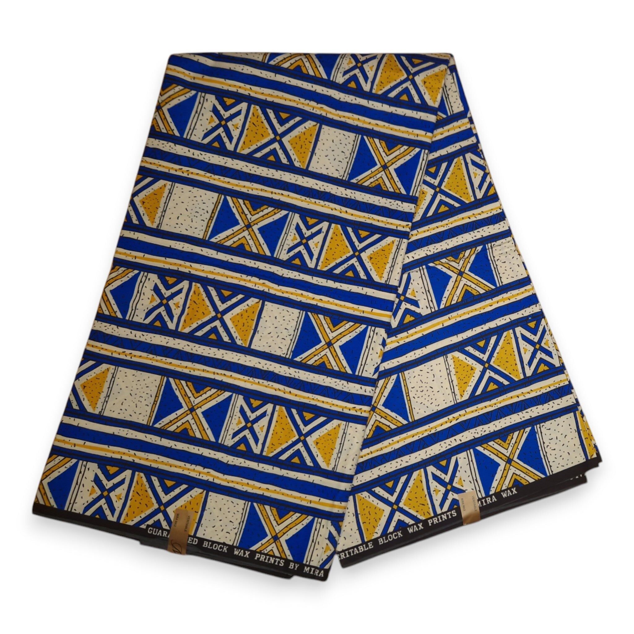 6 Yards – Afrikanischer Stoff mit Muster – Blau-Gelb Bogolan – Poly