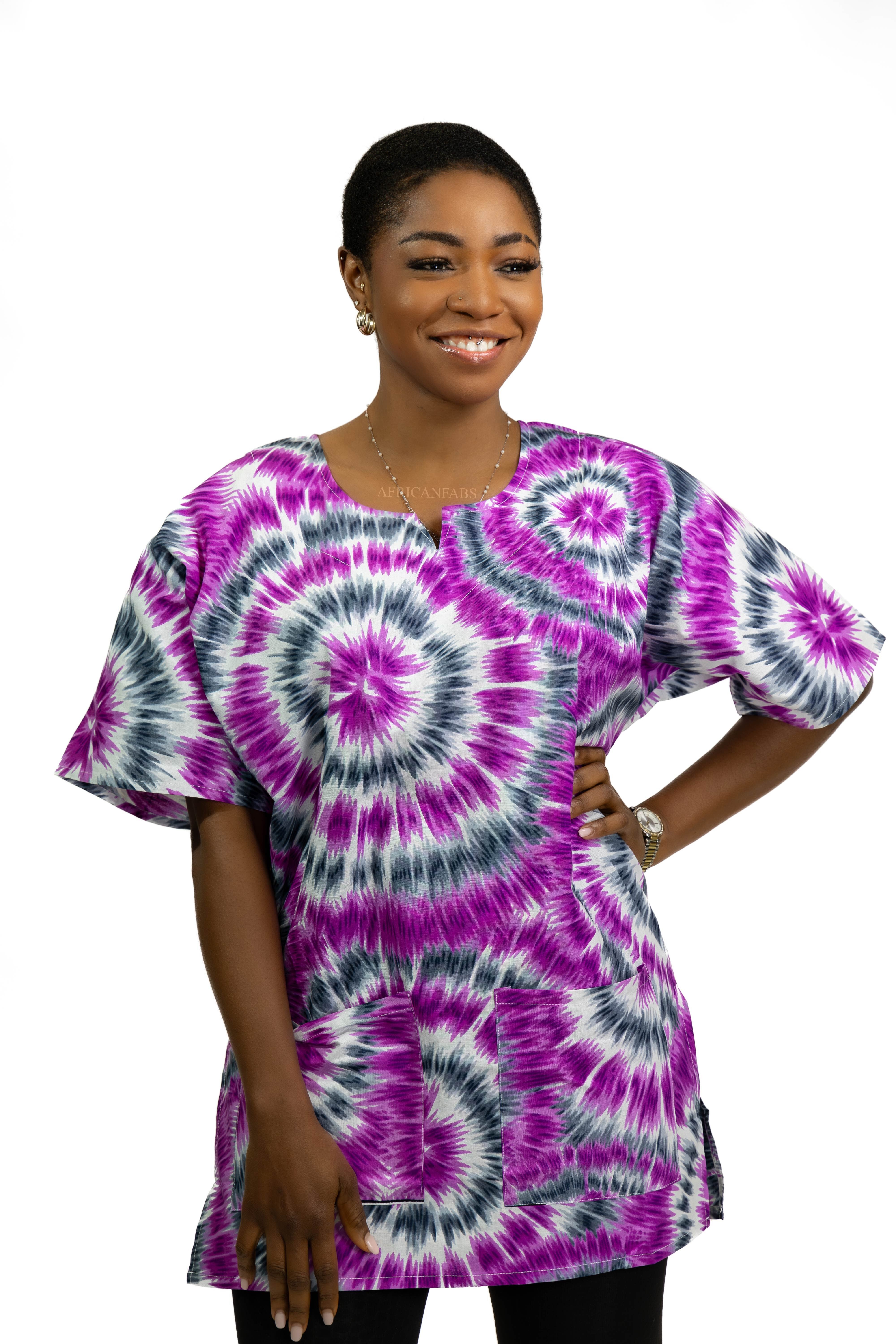 Lila Tie Dye Dashiki Shirt / Dashiki Kleid - Top mit afrikanischem Print