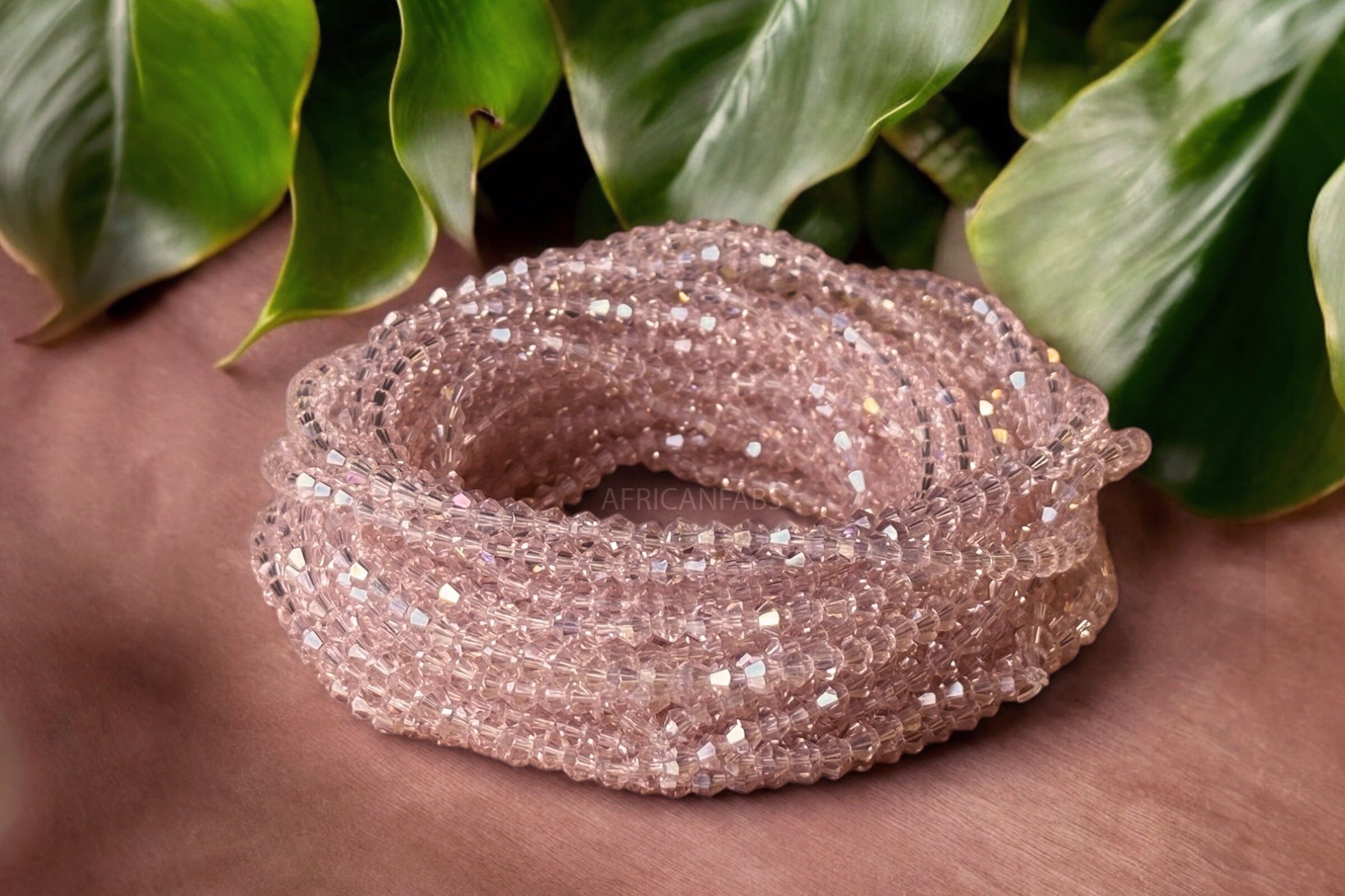 Hüftperlen / Afrikanische Hüftkette - Ẹmu-ọyan - Altrosa Kristall (elastisch)