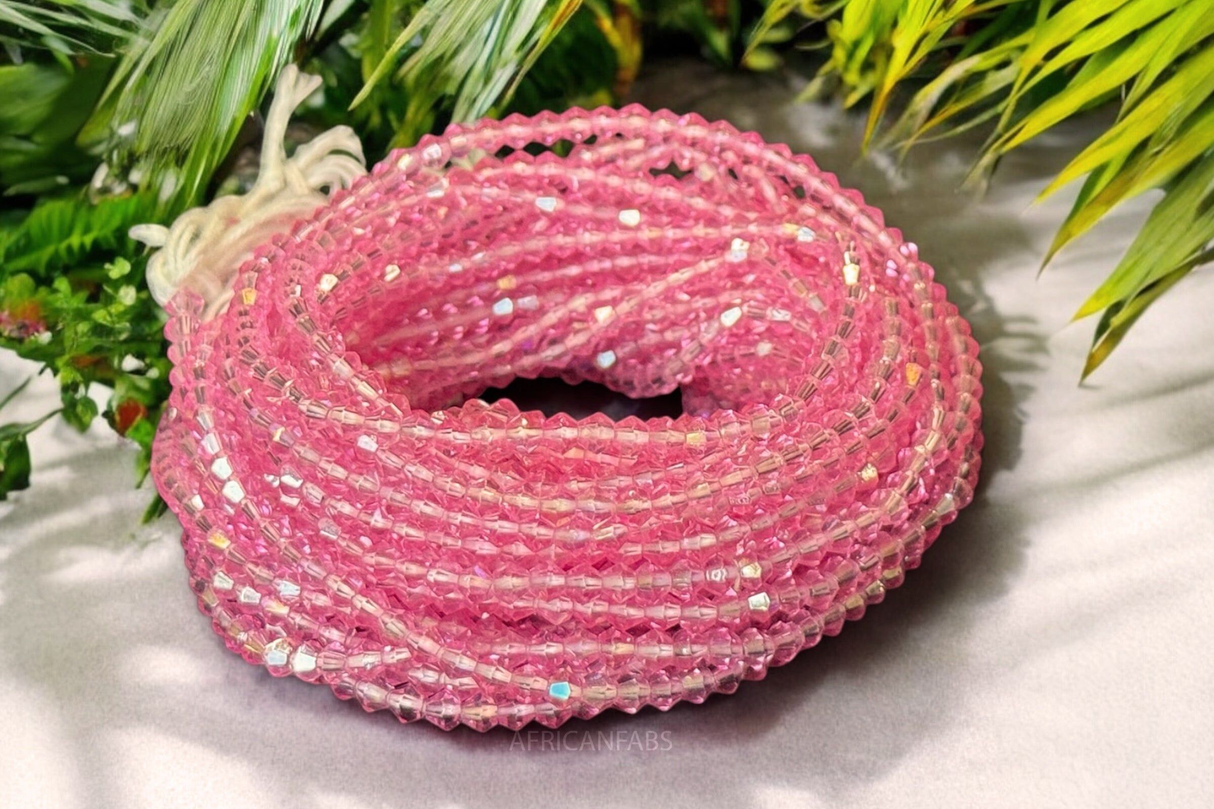 Hüftkette / Afrikanische Hüftkette - Osawaru - Kristallrosa (Traditionelle, nicht elastische Schnur)