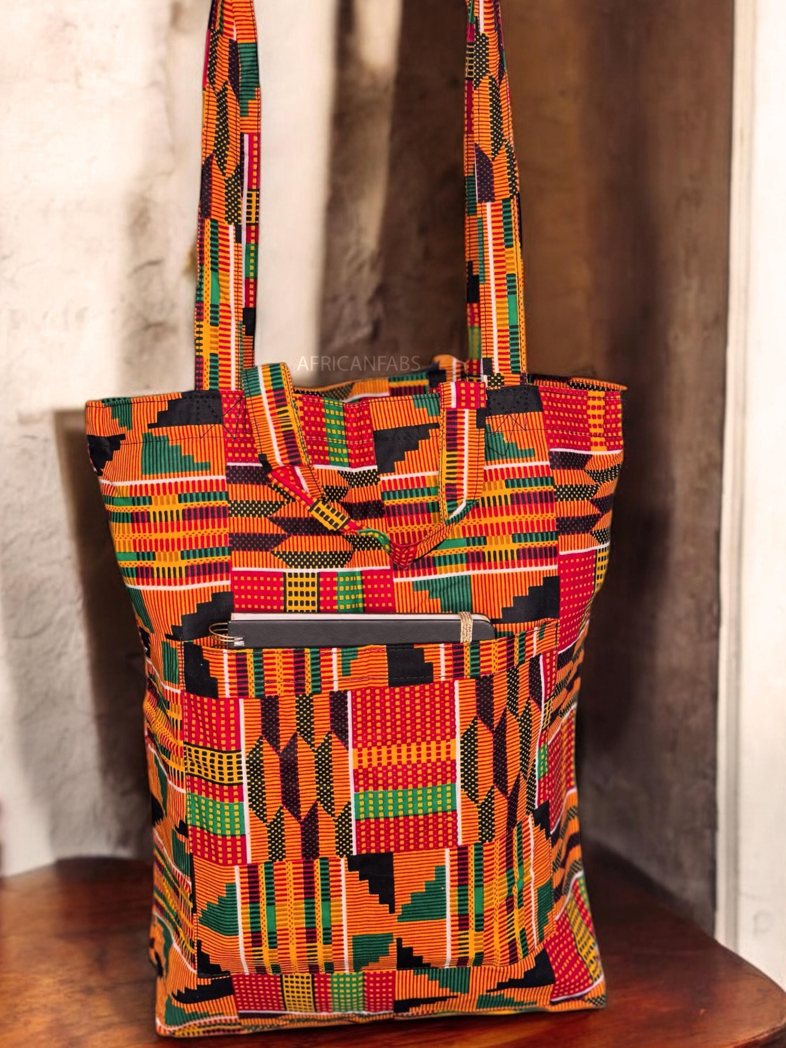 Einkaufstasche mit afrikanischem Muster – Orange Kente – Wiederverwendbare Baumwolltasche