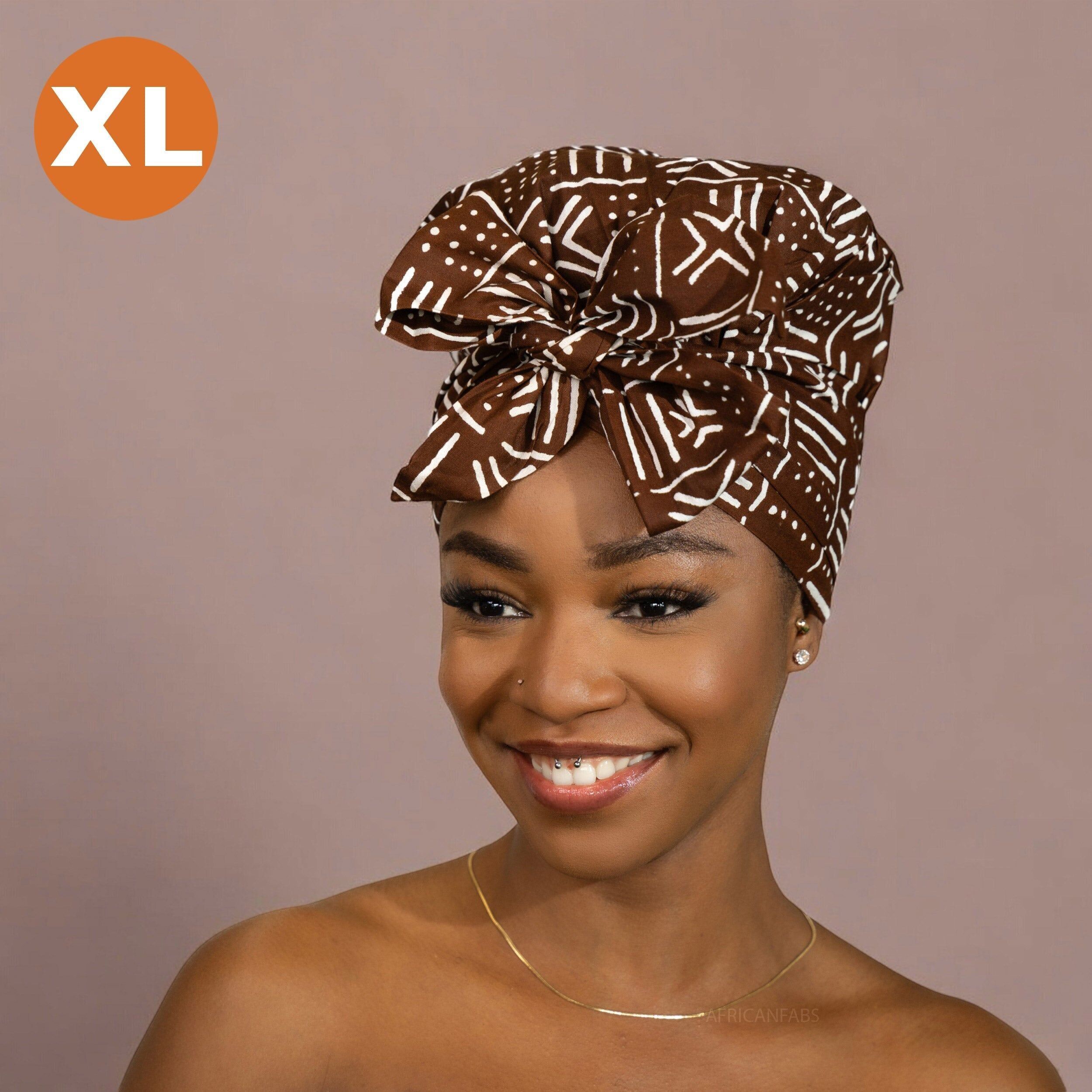 Bonnet XL Easy - Doublure en satin - Marron x Bogolan