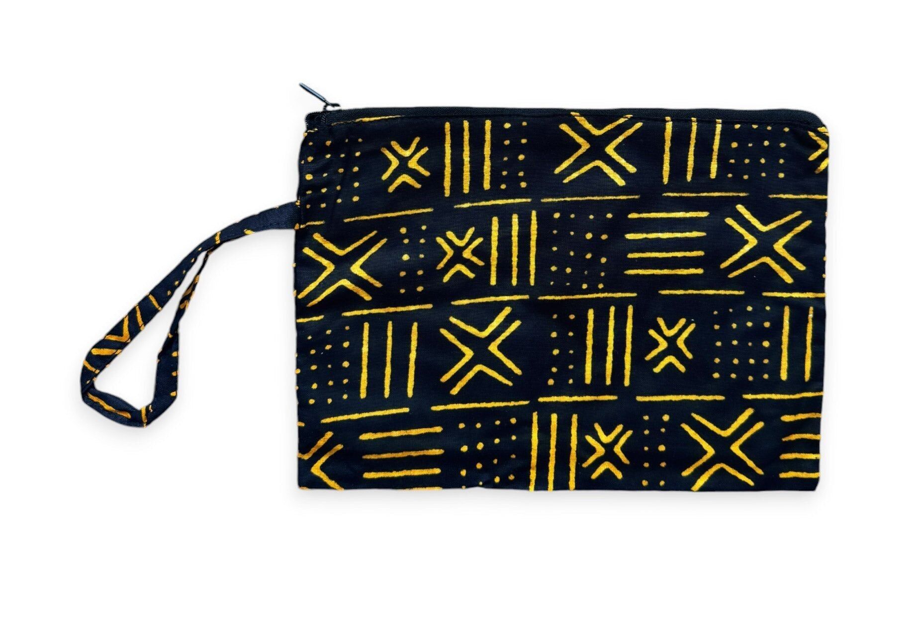 Kosmetiktasche / Federmäppchen / Kosmetikbeutel / Geldbörse mit afrikanischem Muster – Schwarz-Gelb-Bogolan