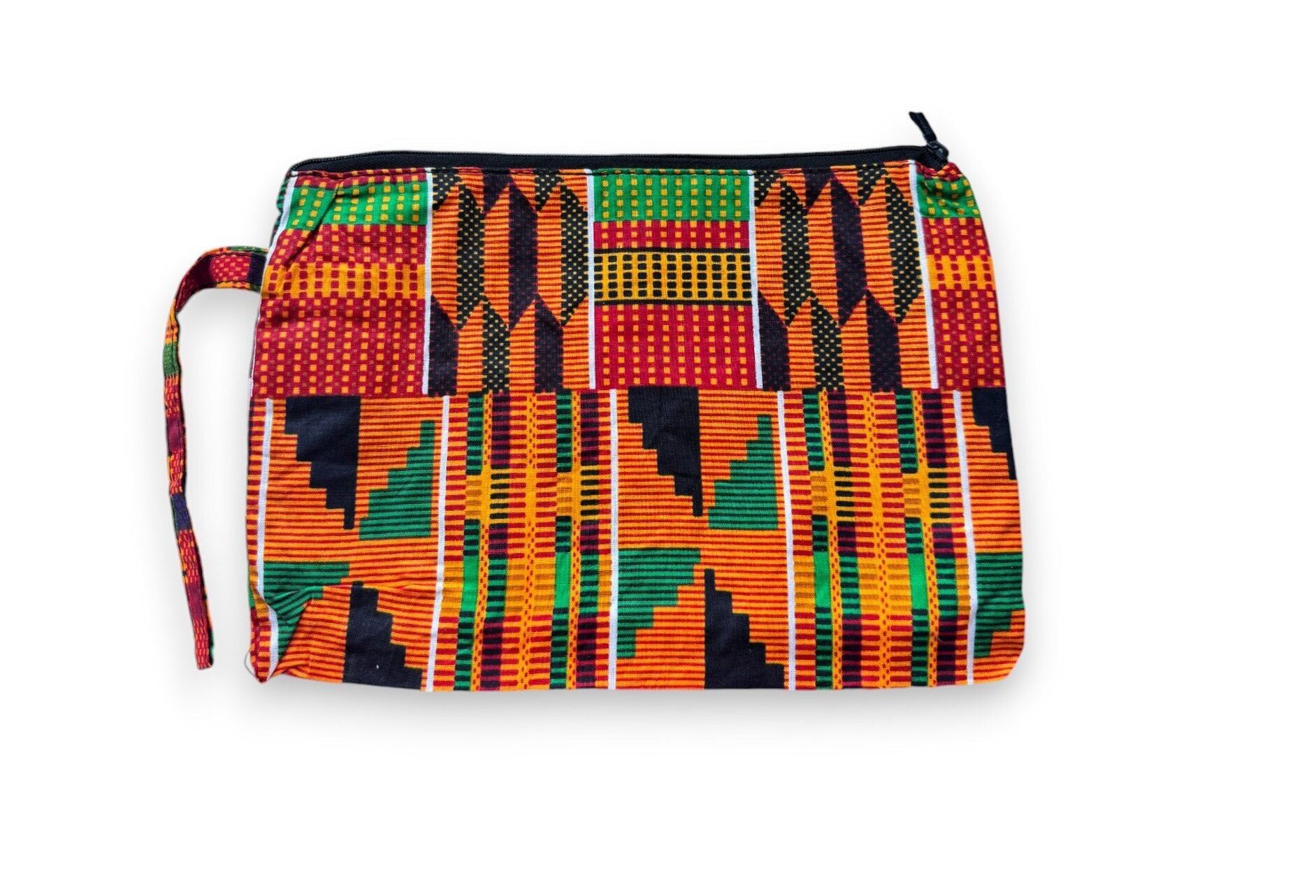 Kosmetiktasche / Federmäppchen / Geldbörse / Portemonnaie mit afrikanischem Kente-Muster – Orange