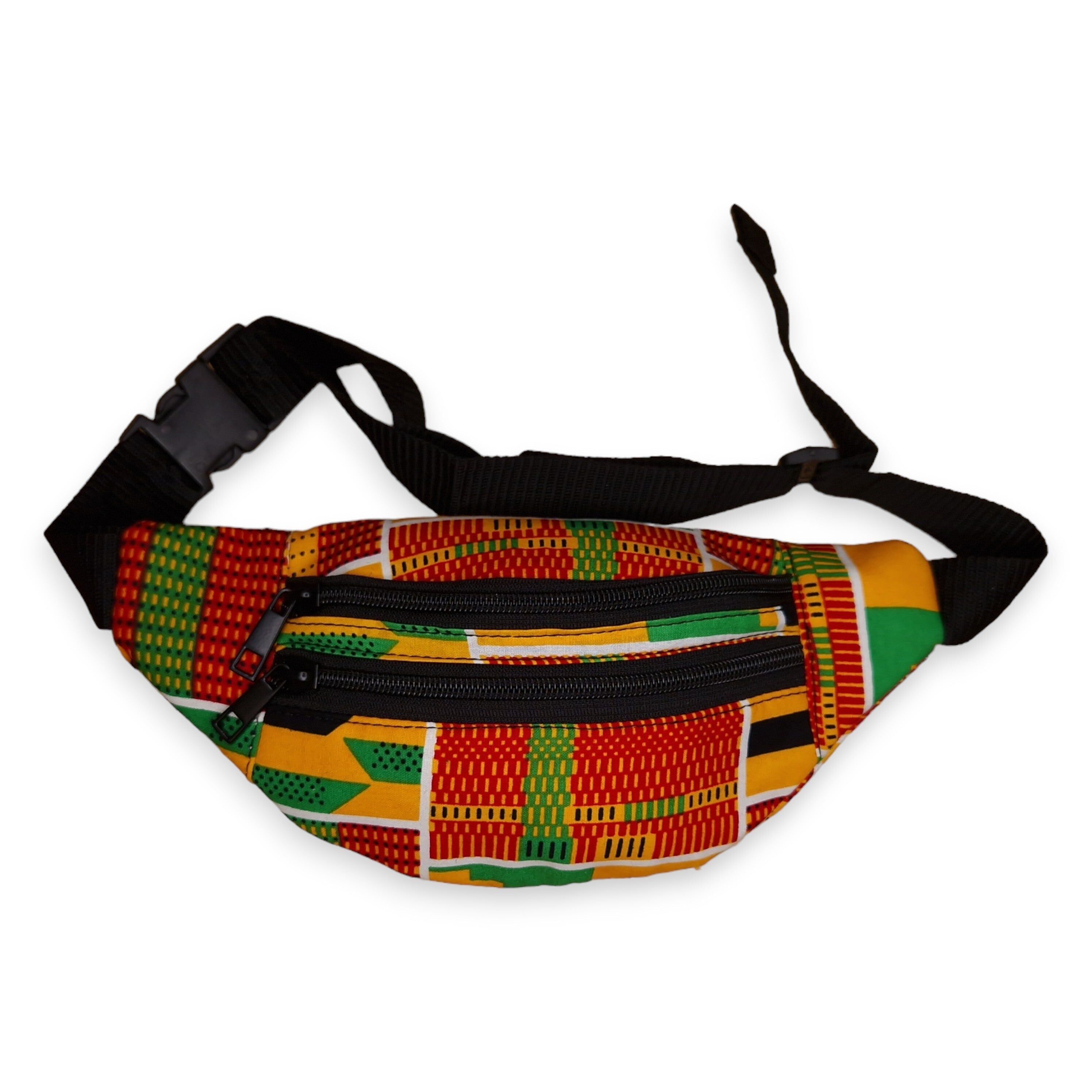 Bauchtasche mit afrikanischem Muster – Grün/Gelb Kente – Ankara-Hüfttasche/Festivaltasche mit verstellbarem Riemen