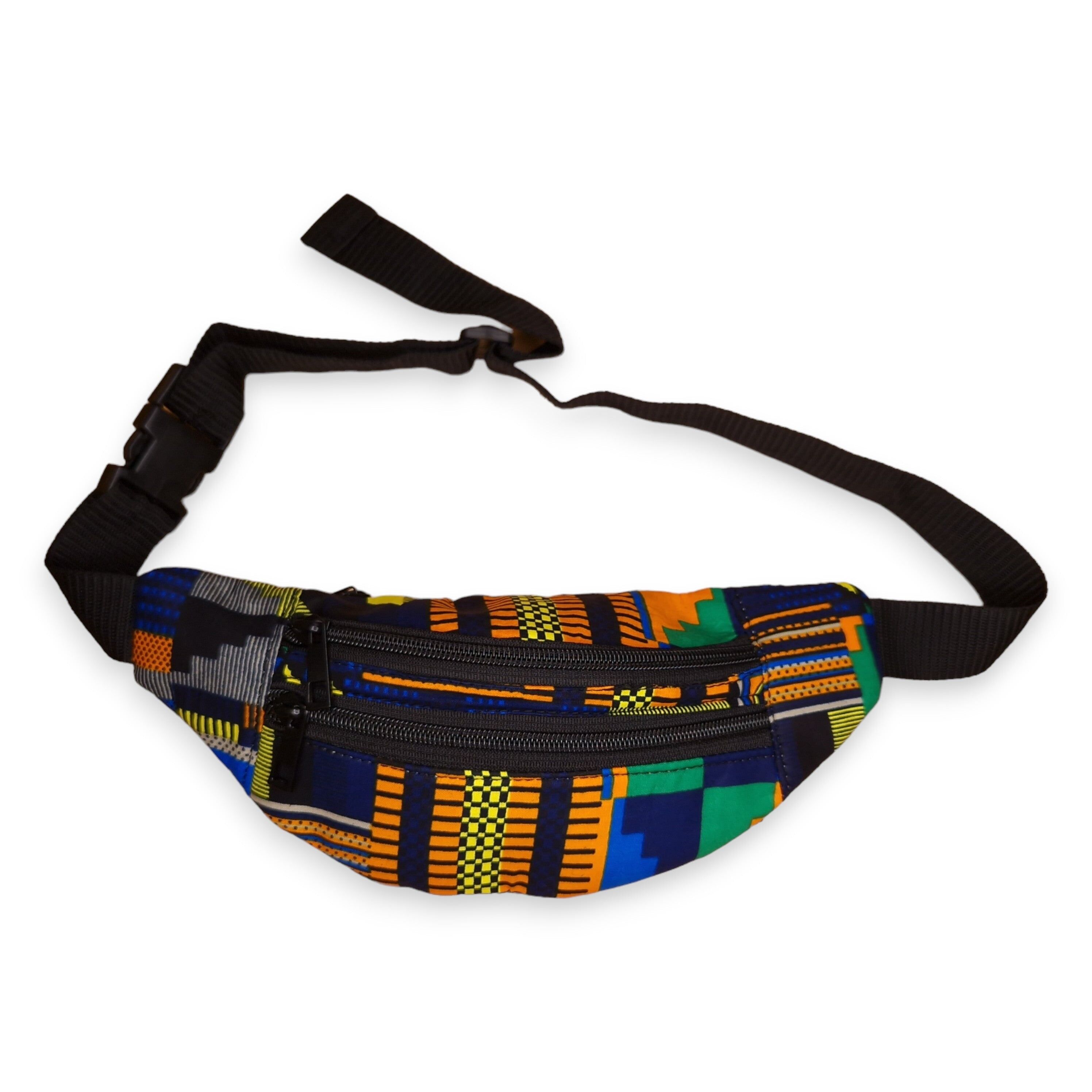 Bauchtasche mit afrikanischem Muster – Blau/Orange Kente – Ankara Hüfttasche/Bauchtasche/Festivaltasche mit verstellbarem Riemen