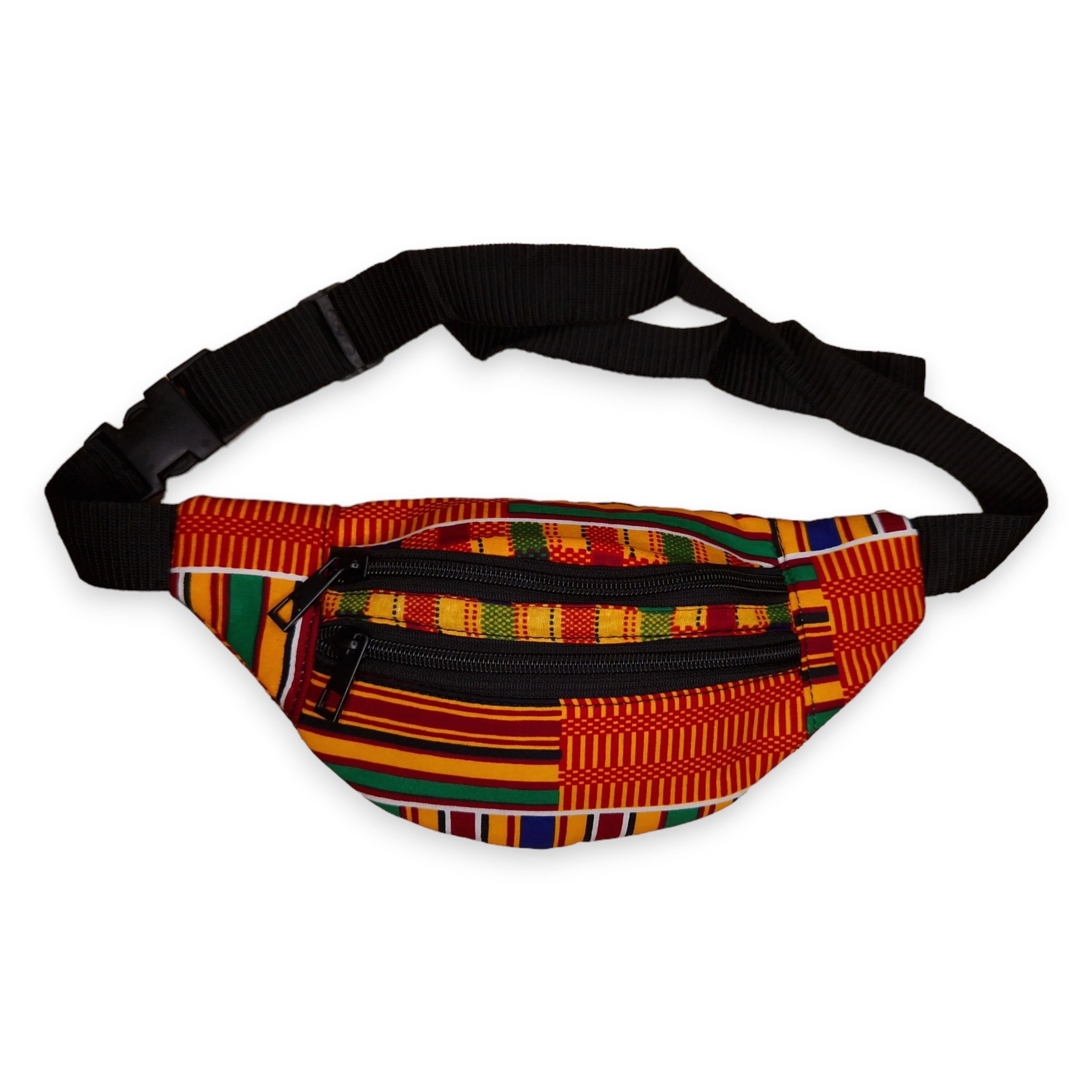 Bauchtasche mit afrikanischem Muster – Orange/Gelb Kente – Ankara Hüfttasche/Bauchtasche/Festivaltasche mit verstellbarem Riemen