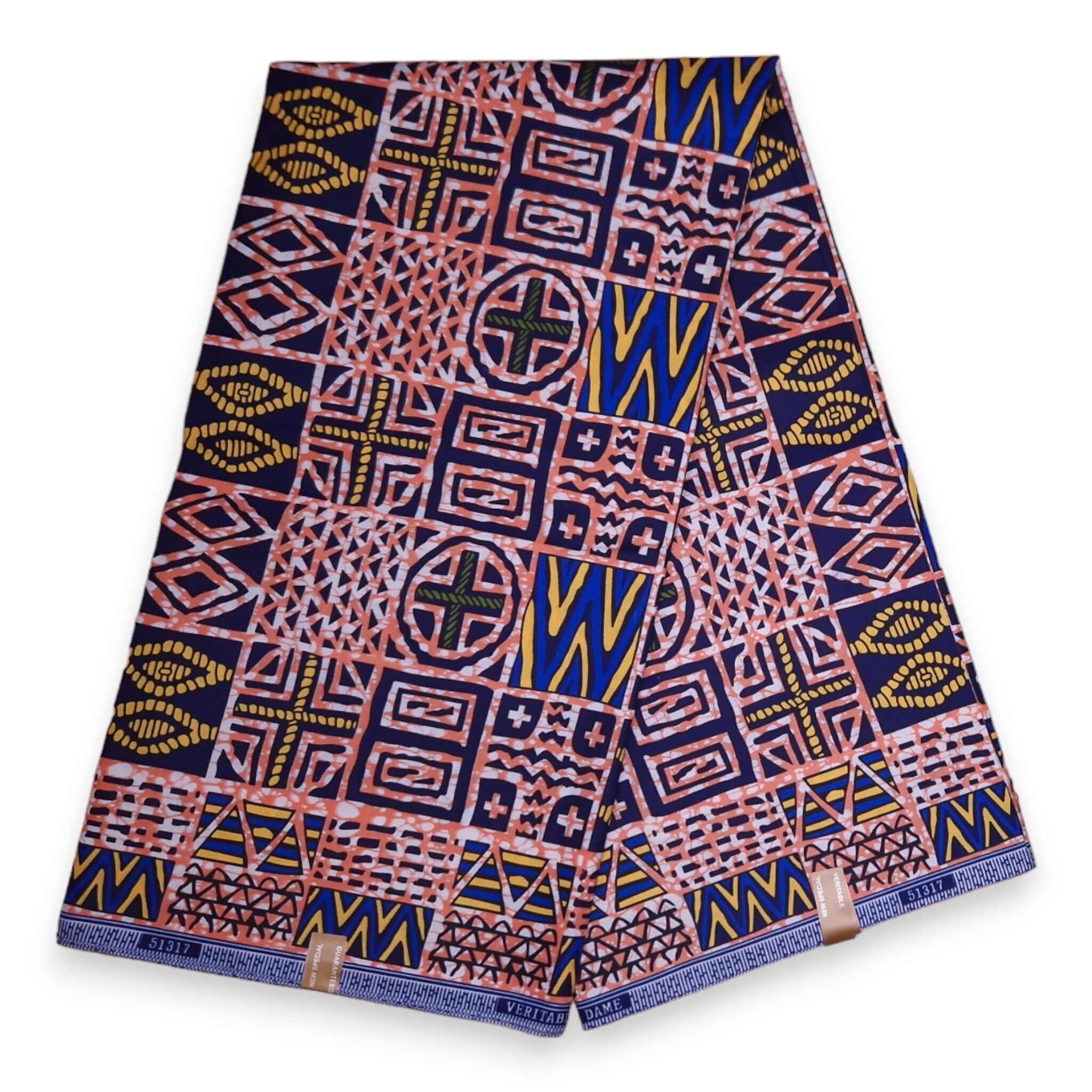 6 Yards - Afrikanischer Druckstoff - Bogolan - Baumwollmischgewebe