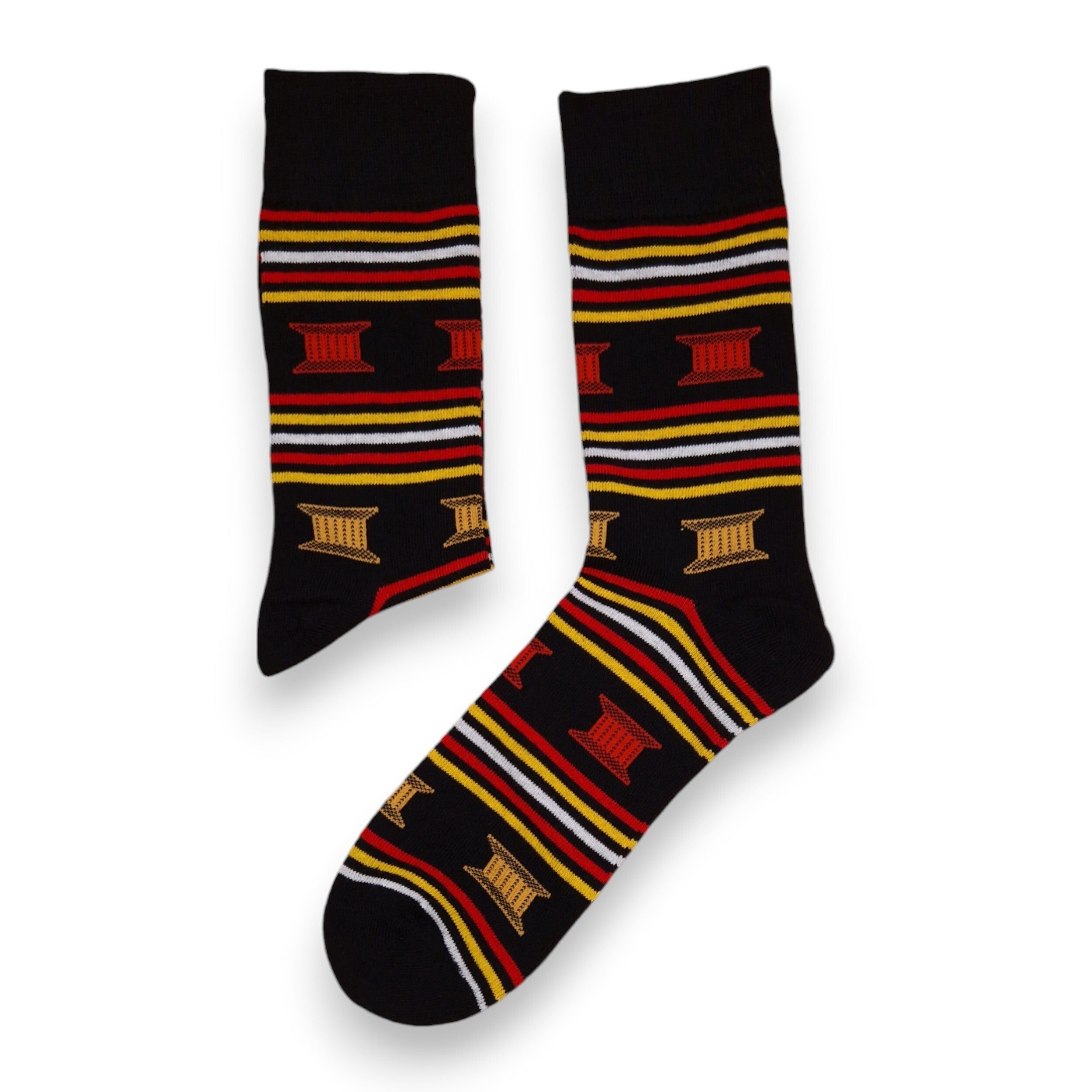 5 Paar – Afrikanische Socken / Afro-Socken / Socken mit afrikanischem Muster – Schwarz, Rot, Gelb