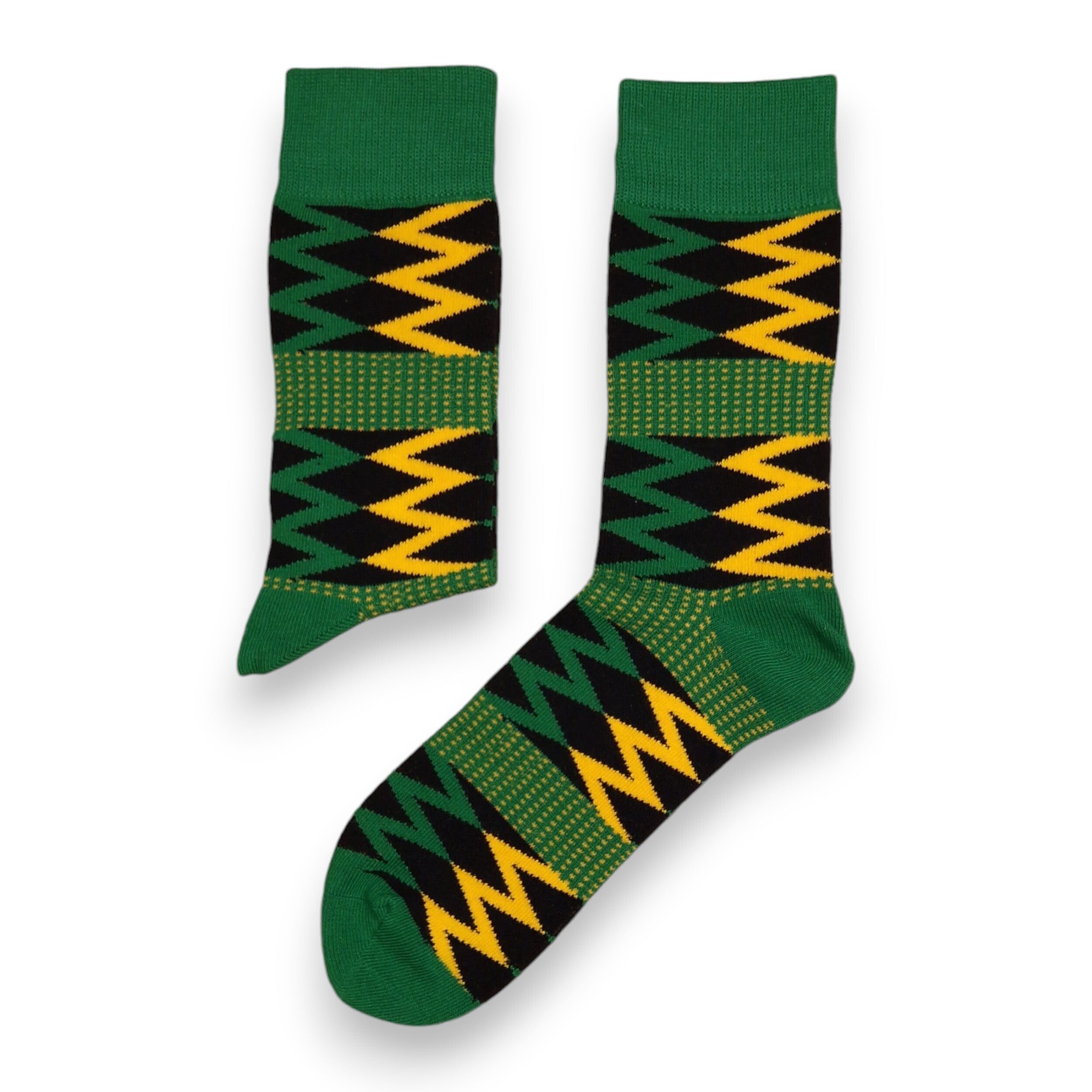 5 Paar – Afrikanische Socken / Afro-Socken / Socken mit afrikanischem Muster – Grün-Schwarz Kente