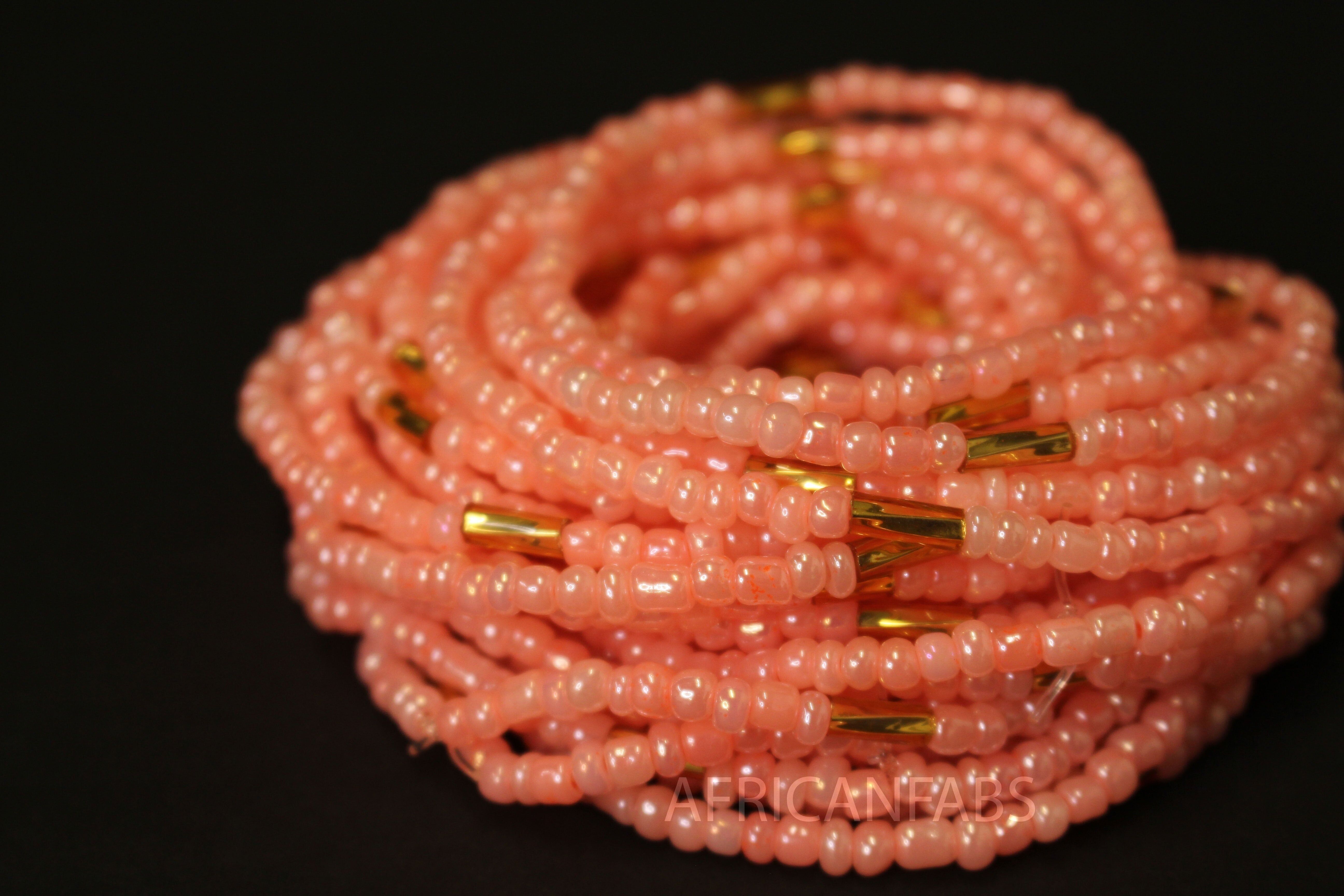 Hüftperlen / Afrikanische Hüftkette - OSAZE - Pfirsich / Gold (elastisch)