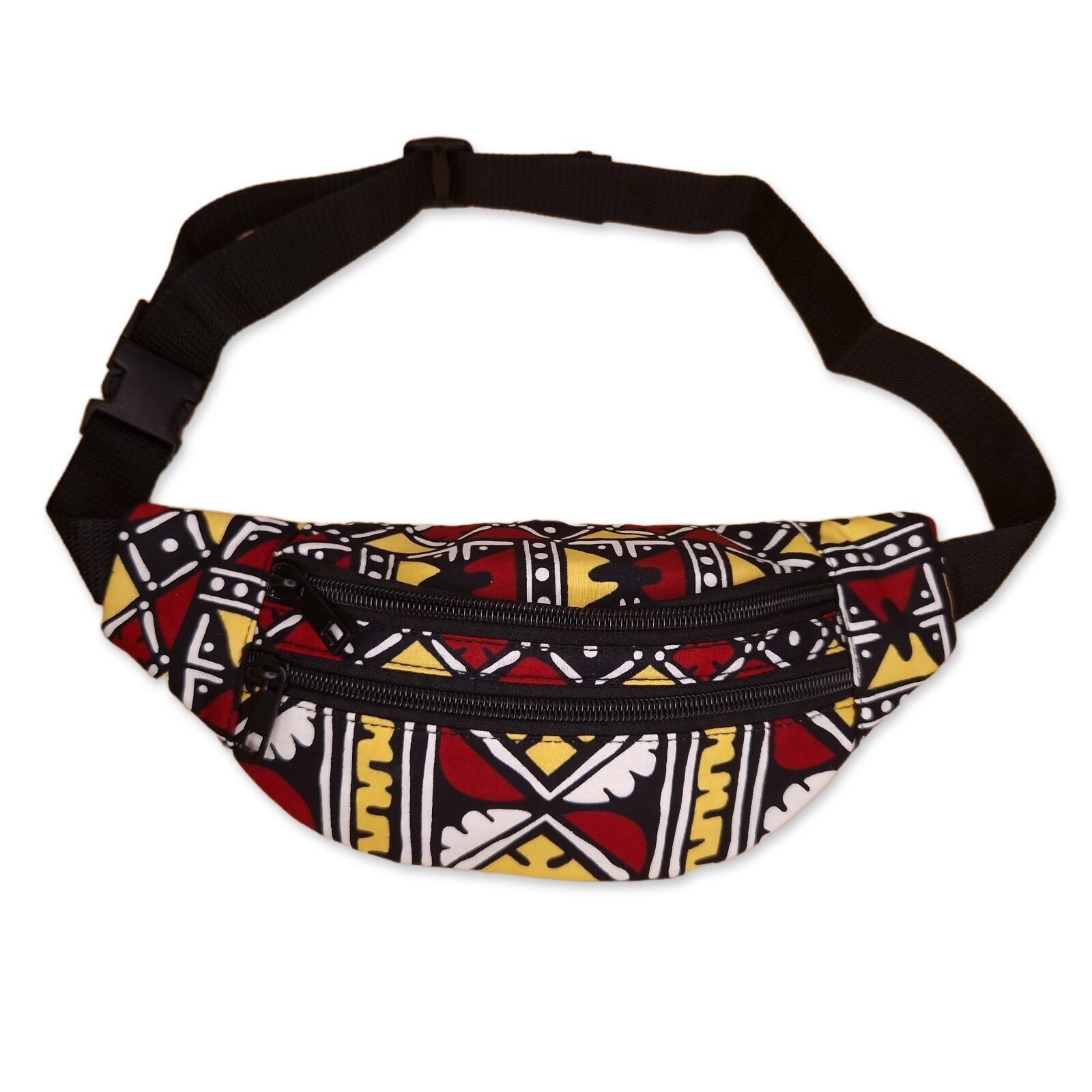 Bauchtasche mit afrikanischem Muster – Bordeauxrot/Gelb – Ankara-Hüfttasche/Festivaltasche mit verstellbarem Riemen