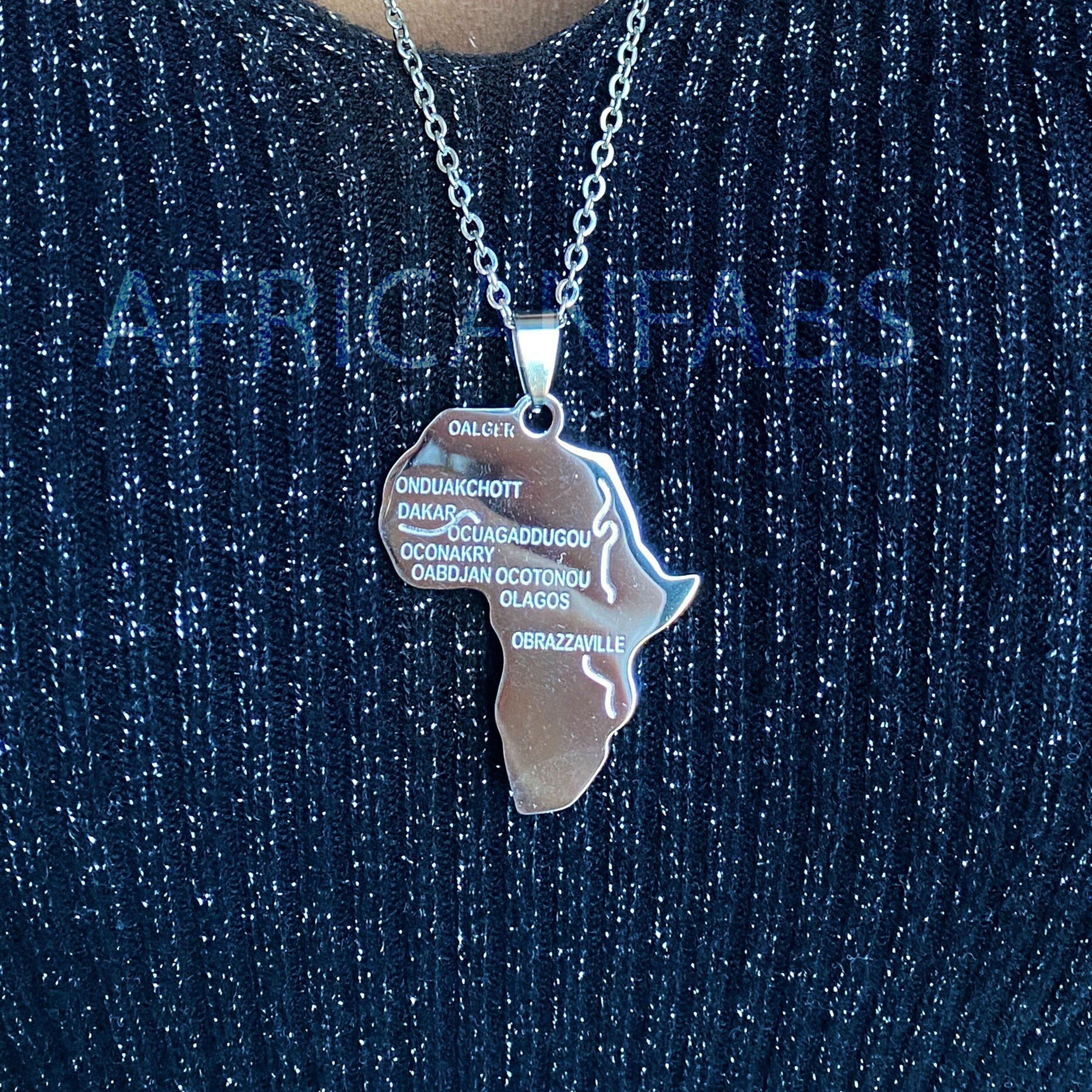 Halskette / Anhänger – Afrikanischer Kontinent, groß – Silber