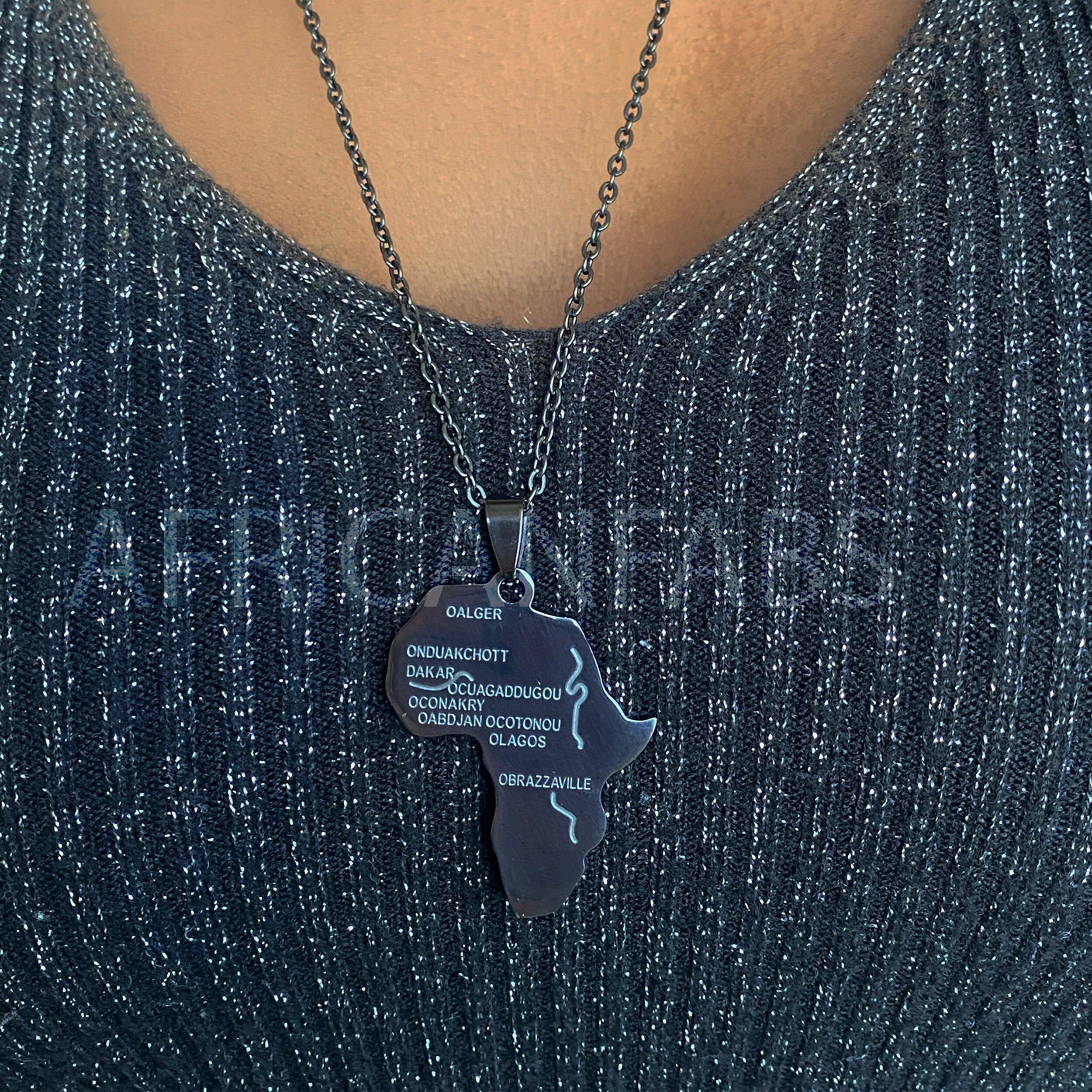 Halskette / Anhänger – Afrikanischer Kontinent, groß – Schwarz