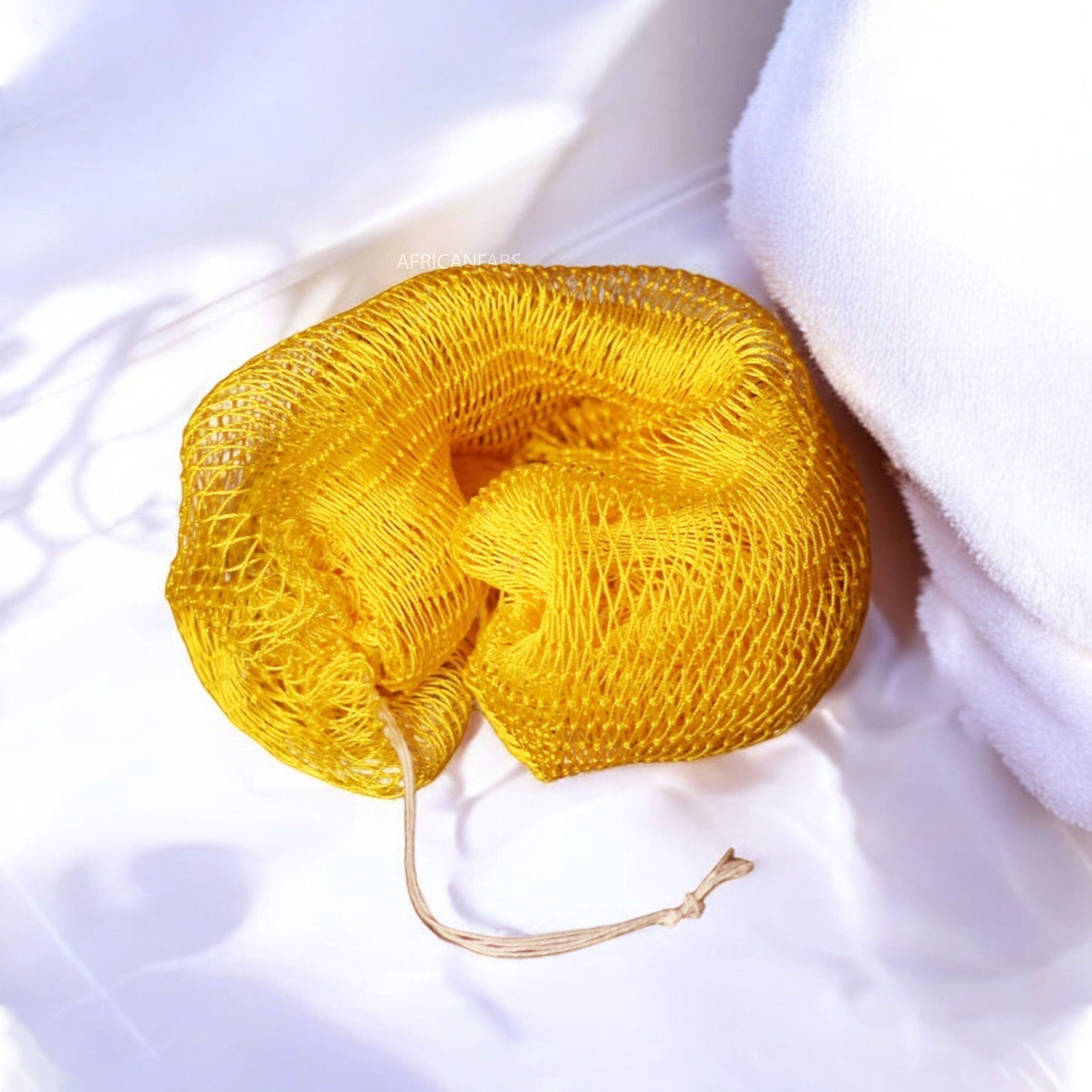 5 Stück – Afrikanischer Netzschwamm / Afrikanisches Peelingnetz / Sapo-Schwamm – Honiggelb