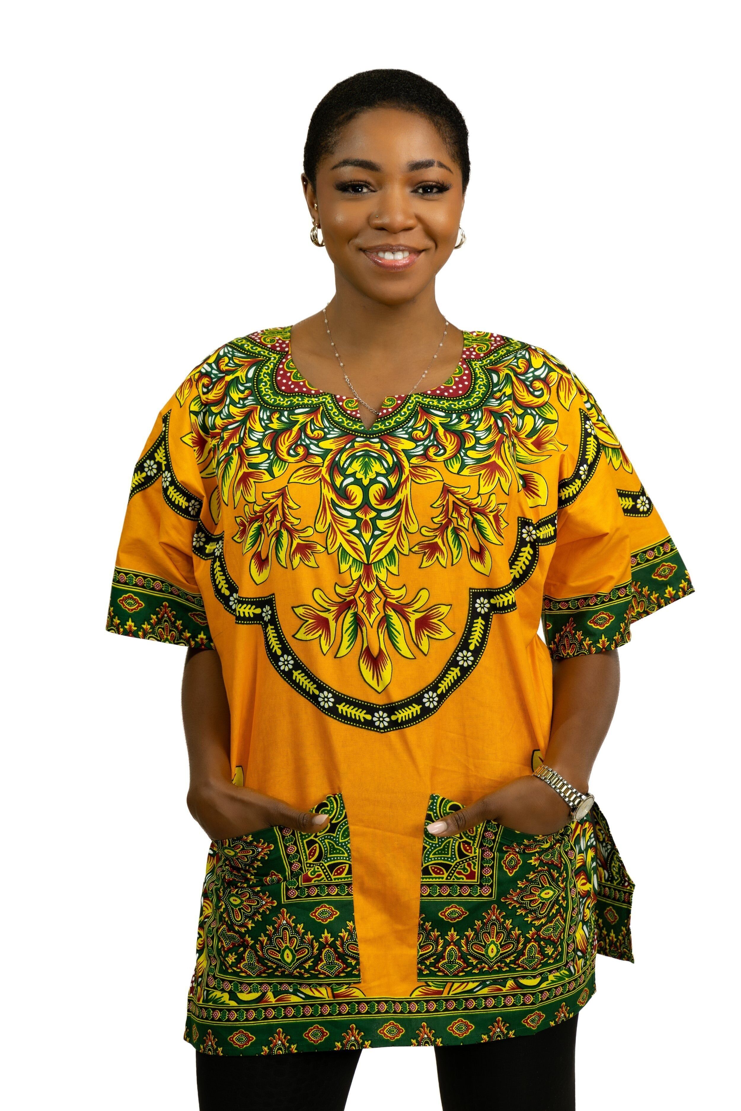 Oranges Dashiki-Shirt / Dashiki-Kleid - Afrikanisches Print-Top - Unisex